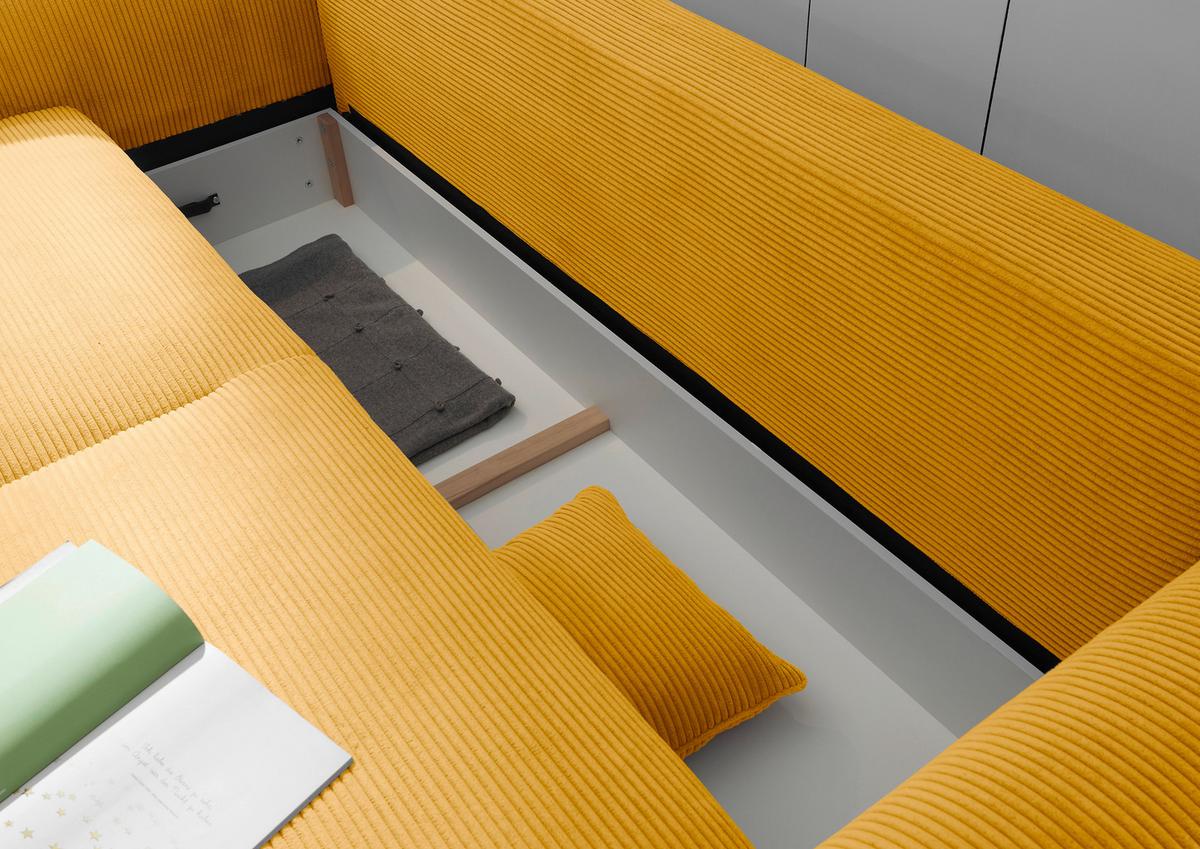 2-Sitzer-Sofa Mit Schlaffunktion Maureen B:247cm - Gelb/Schwarz, KONVENTIONELL, Textil (247/95/125cm) - Hom`in