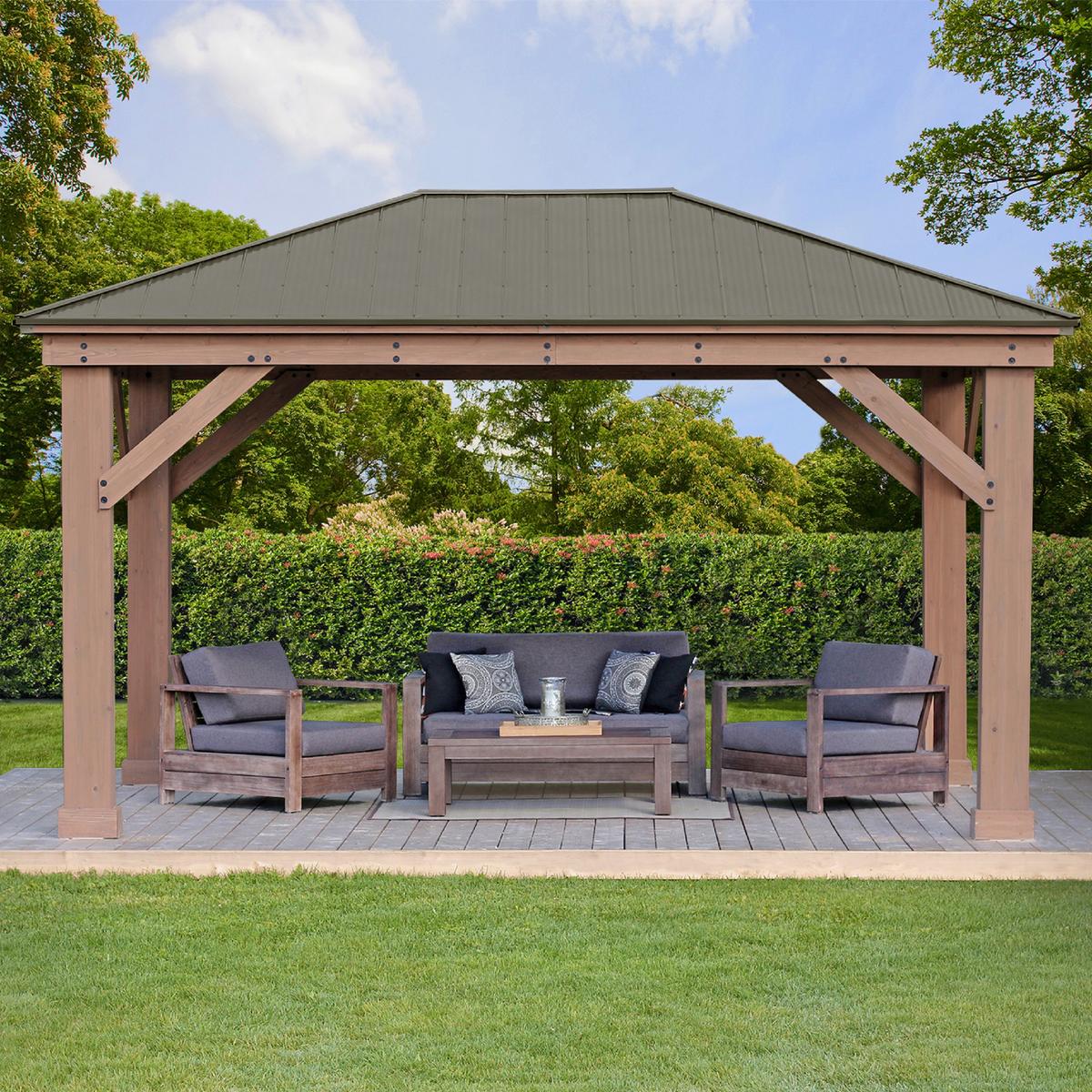 Pavillon Devon 490x315x371cm wetterfest - Bronzefarben/Mokka, Basics, Holz/Metall (490/315/371cm)