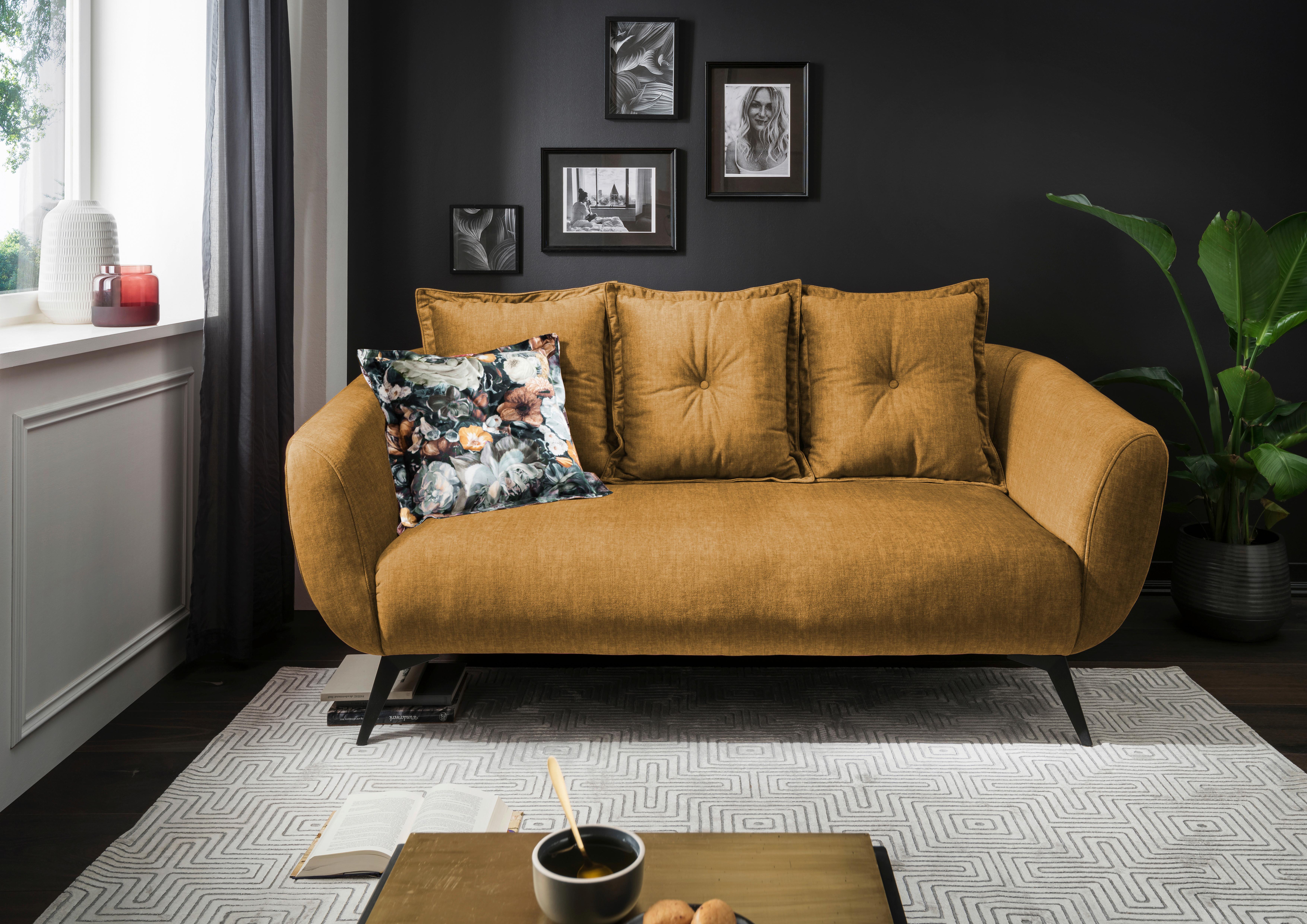 2,5-Sitzer-Sofa Baggio mit Kissen Koralle - Gelb/Multicolor, MODERN, Holz/Textil (196/94/103cm) - Livetastic