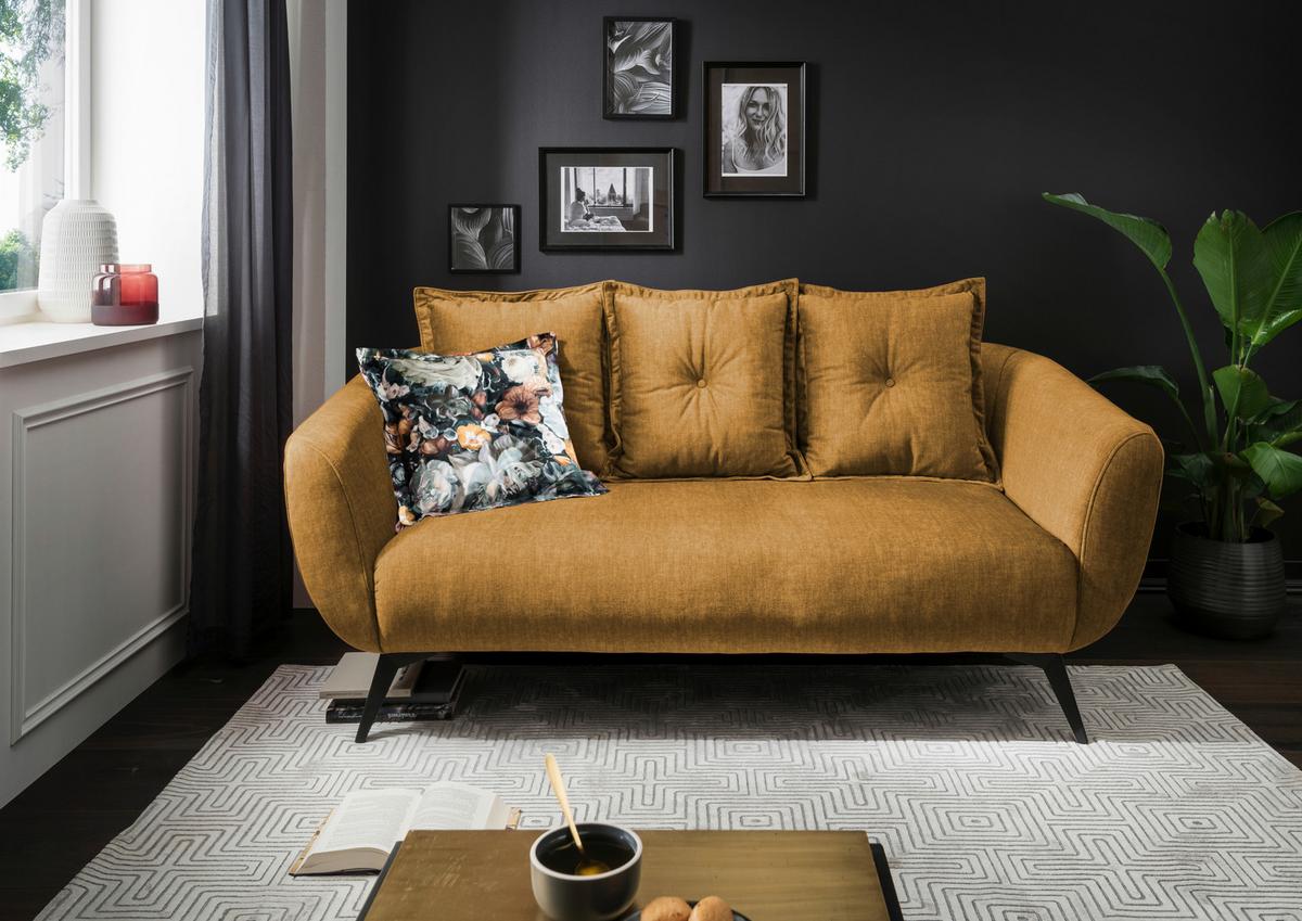 2,5-sitzer-sofa Baggio Mit Kissen Koralle - Gelb/Multicolor, MODERN, Holz/Textil (196/94/103cm) - Livetastic