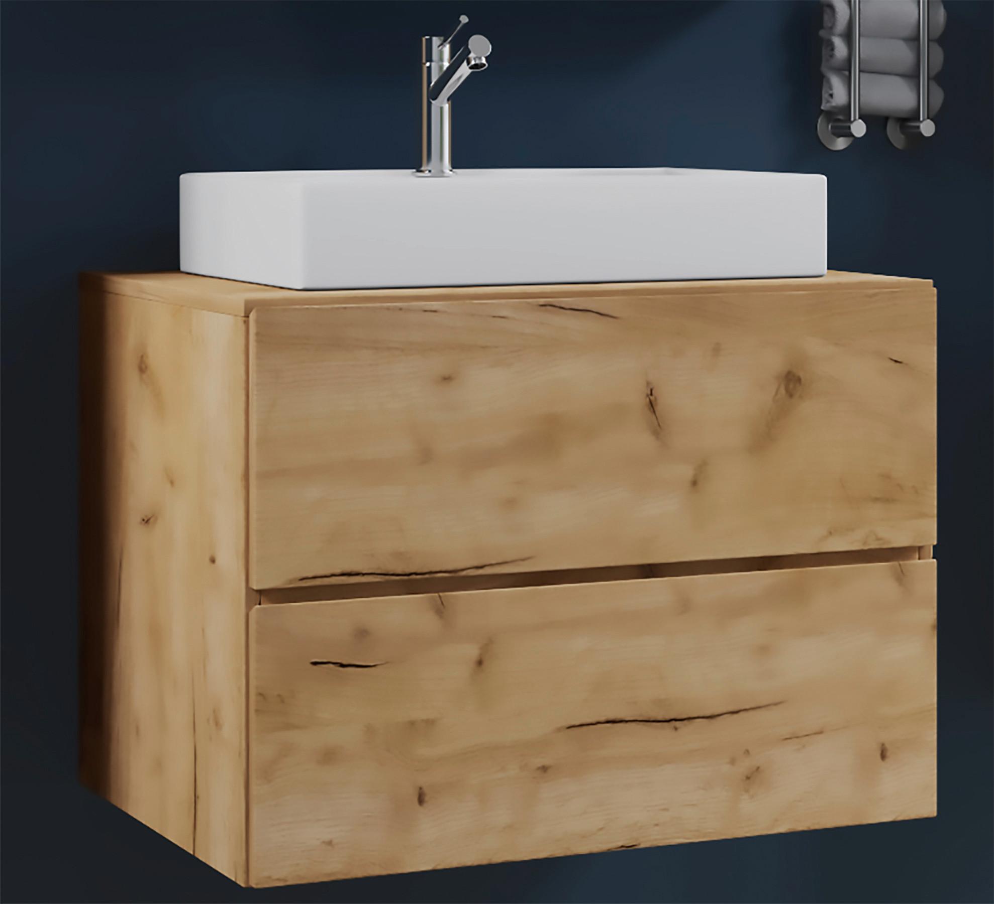 Waschbecken mit Unterschrank B: 60 cm Eiche Dekor - Honigeiche/Eichefarben, MODERN, Keramik/Holzwerkstoff (60cm) - MID.YOU