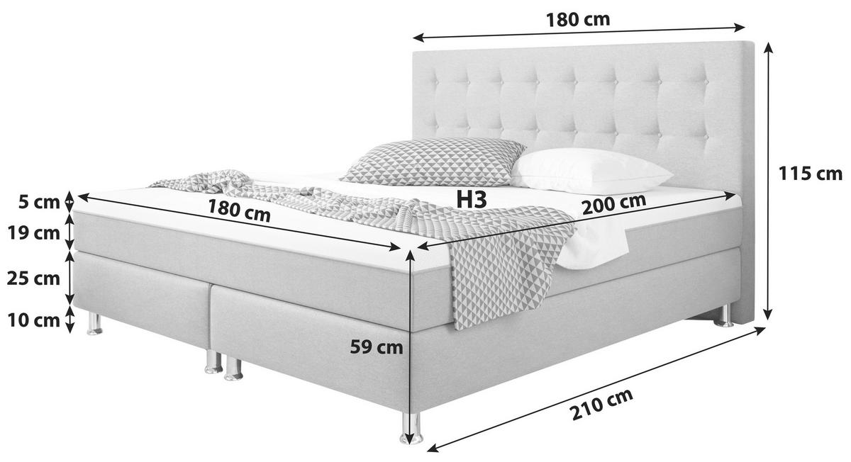 Boxspringbett 180x200 cm Köln Plus - Silberfarben/Cappuccino, KONVENTIONELL, Textil (180/115/210cm) - MID.YOU