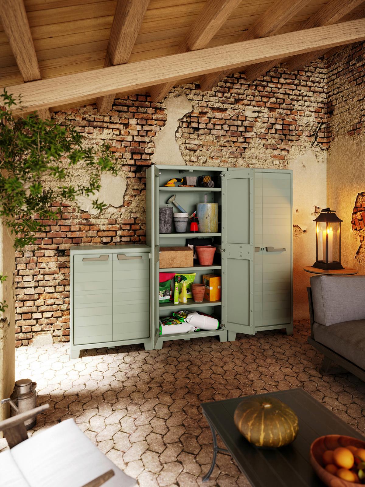 Werkzeugschrank E-Com Planet Outdoor 44x100x80 cm - Jadegrün, Design, Kunststoff (80/100/44cm) - Keter