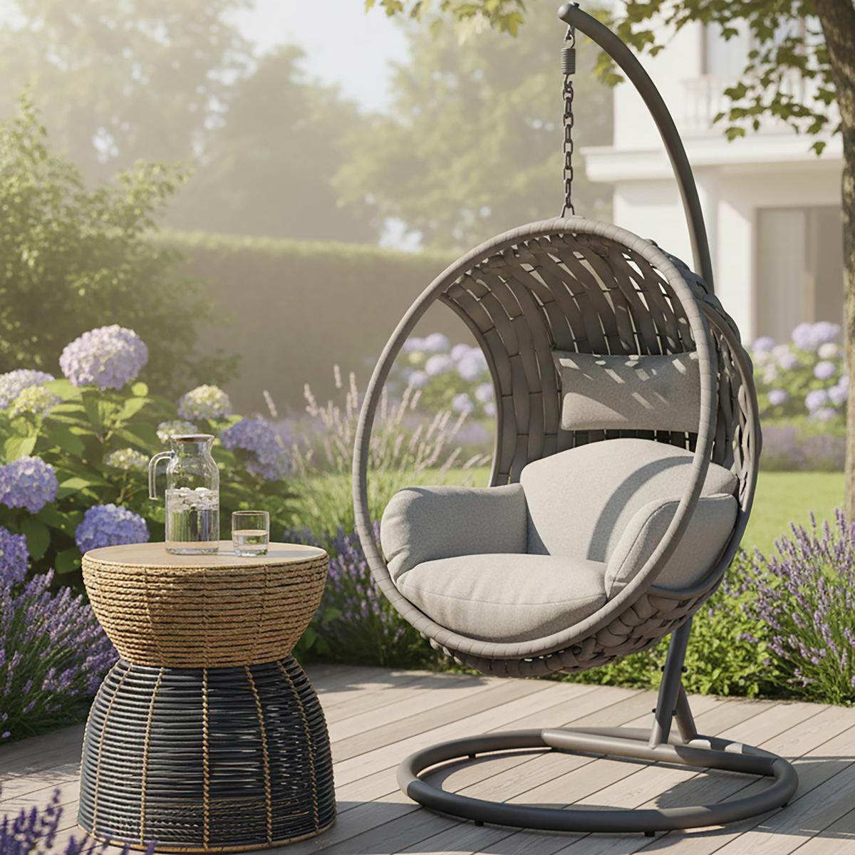 ZÁVĚSNÉ KŘESLO MIRA - světle šedá, Moderní, kov/textil (107cm) - Bessagi Garden