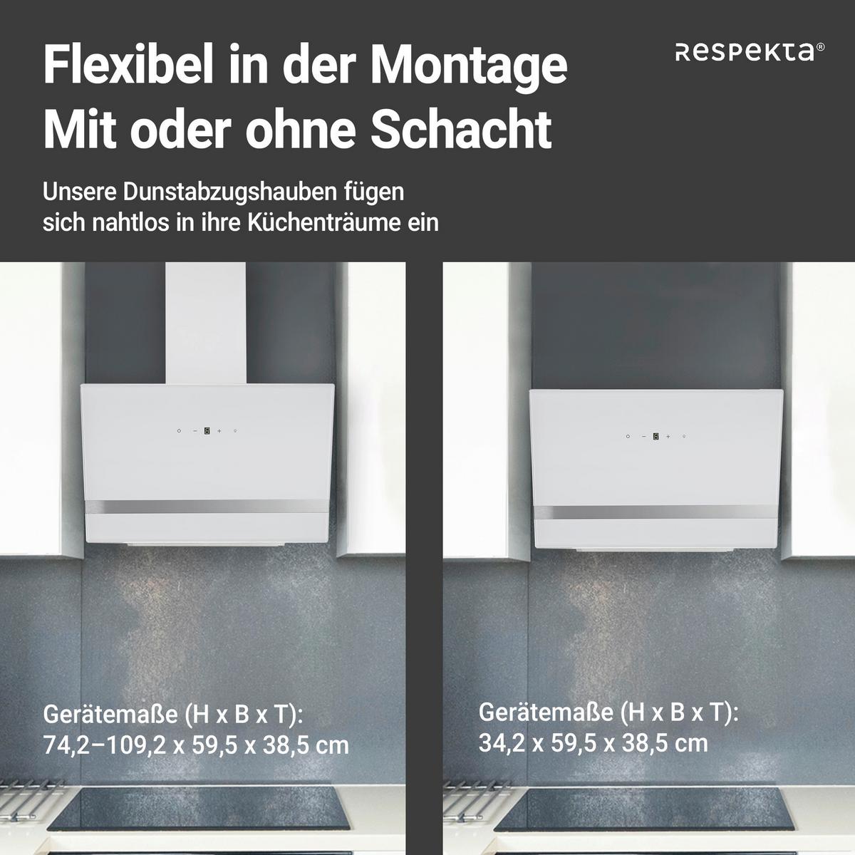 Kopffreihaube Respekta Hera Metall/Glas Weiß B: 59,5cm Led - Weiß, Trend, Glas/Metall (59,5/74,2-109,2/38,5cm) - Respekta