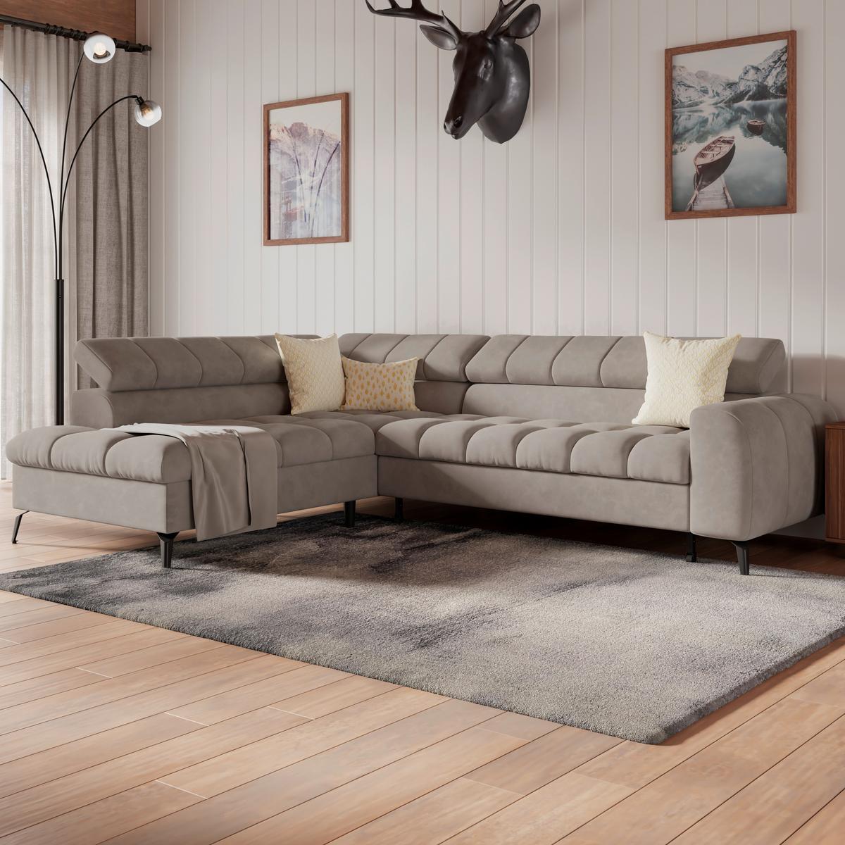 Ecksofa Volf Links New Grau, S: 203x261 Cm - Schwarz/Grau, Trend, Kunststoff/Textil (203/261cm)