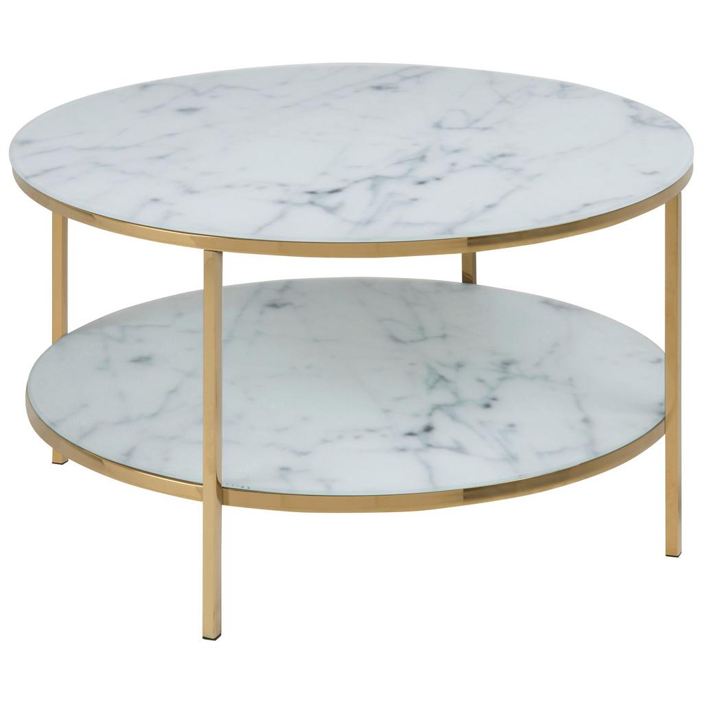 Couchtisch Mit Glasplatte + Ablagefach Alisma Marmor Dekor