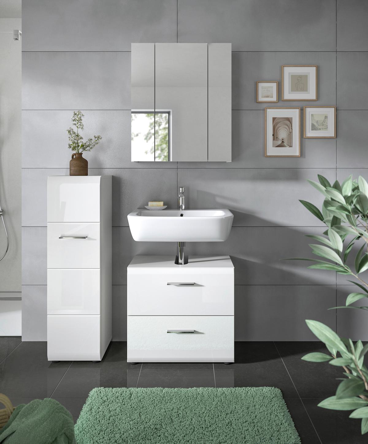 Badezimmer Ice Weiß Hg B: 90 Cm - Weiß Hochglanz/Schwarz, MODERN, Holzwerkstoff (90/173/30cm) - MID.YOU