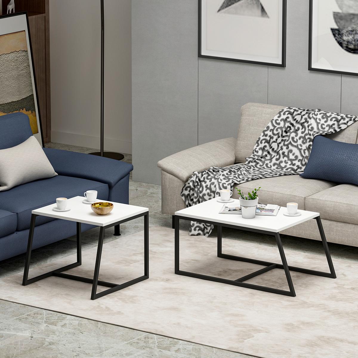 Couchtischset Weiß B: 75-55 Cm - Schwarz/Weiß, Design, Holzwerkstoff/Metall (75-55/38-45/50-47cm) - Livetastic