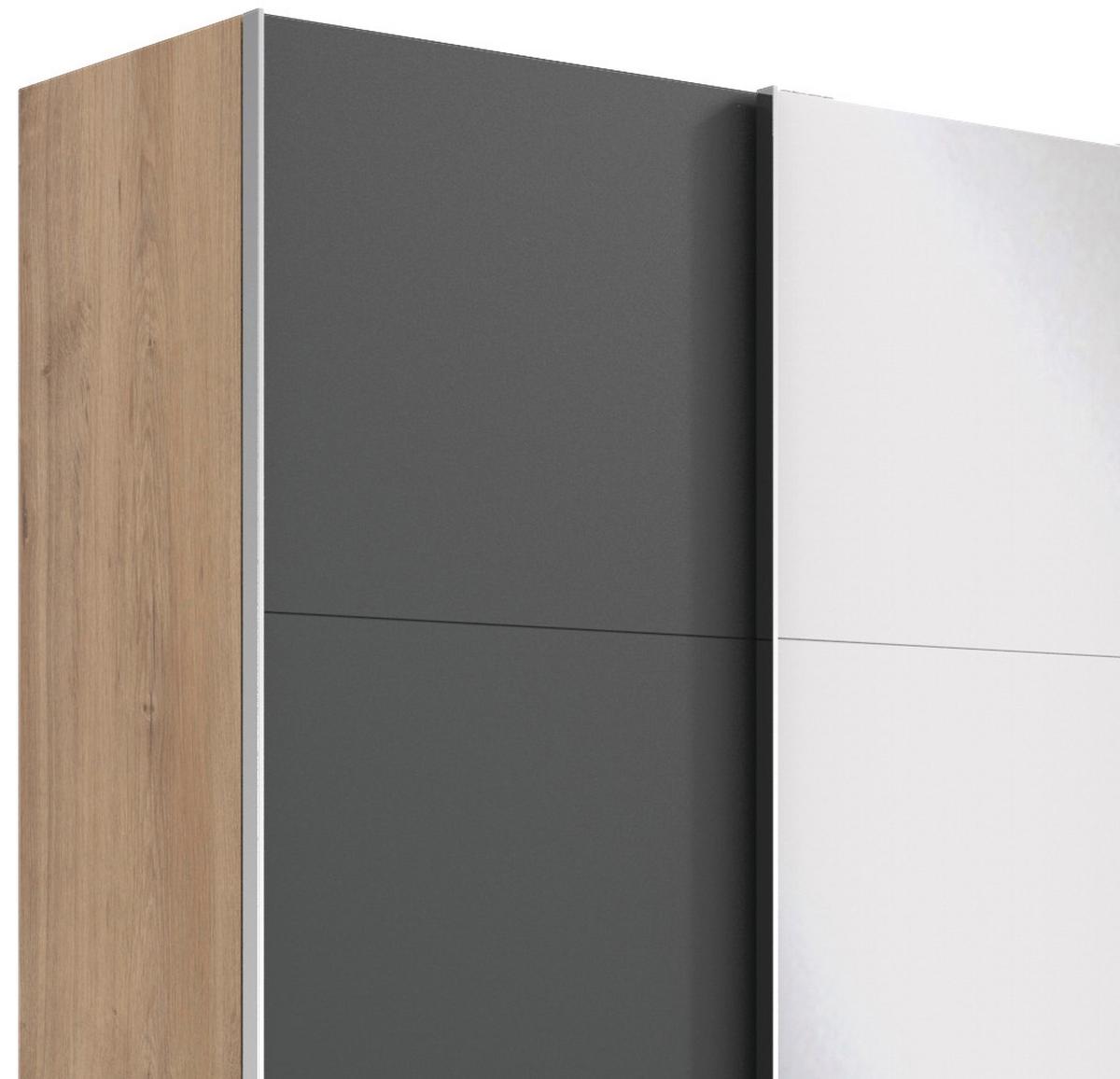 Schwebetürenschrank M. Spiegel 350cm Level 36a, Graphit/eiche - Eichefarben/Graphitfarben, Basics, Glas/Holzwerkstoff (350/216/65cm) - MID.YOU