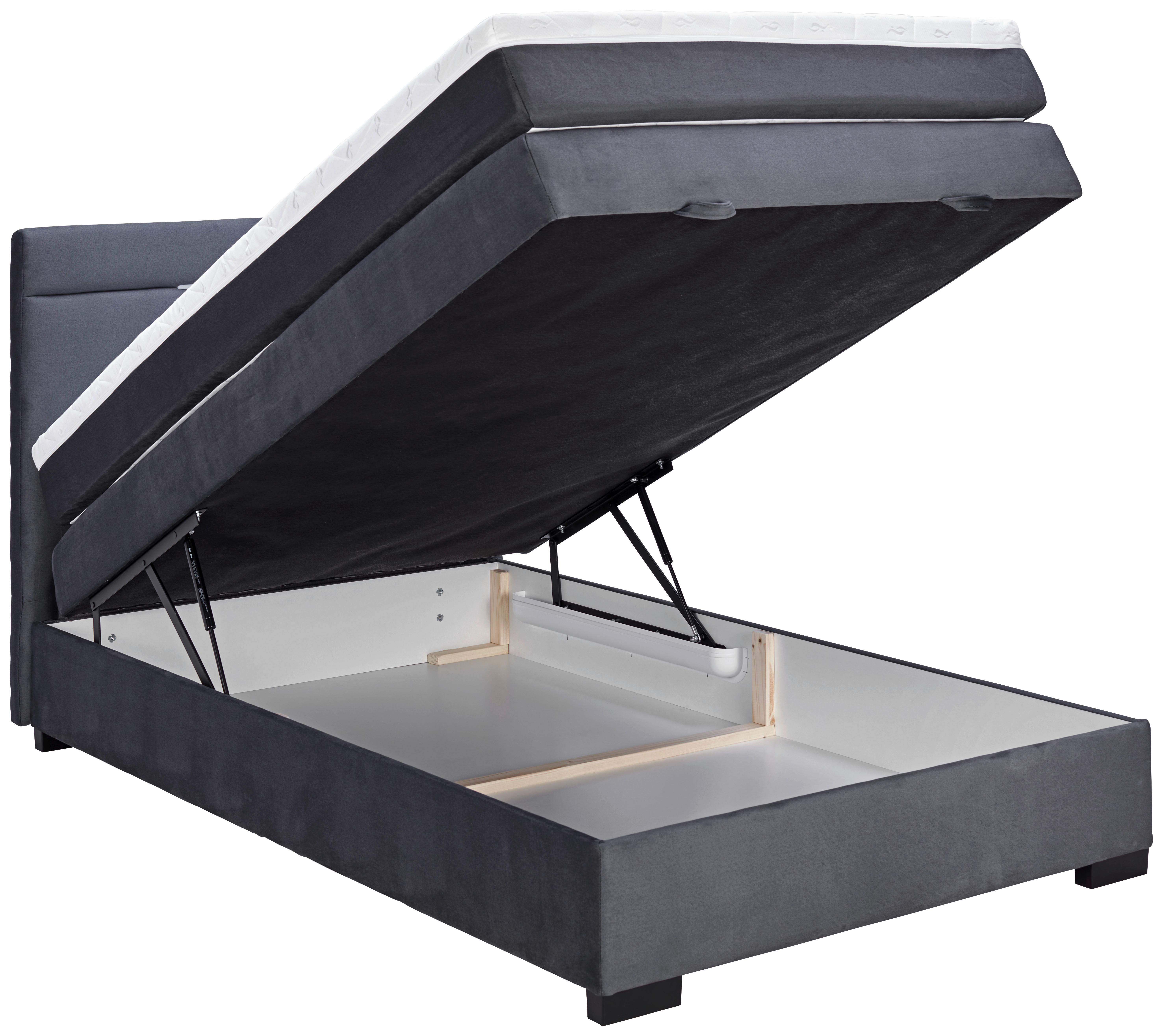 Boxspringbett mit Topper & Bettkasten 120x200 Tommy - Dunkelgrau/Schwarz, MODERN, Holzwerkstoff/Textil (120/200cm)