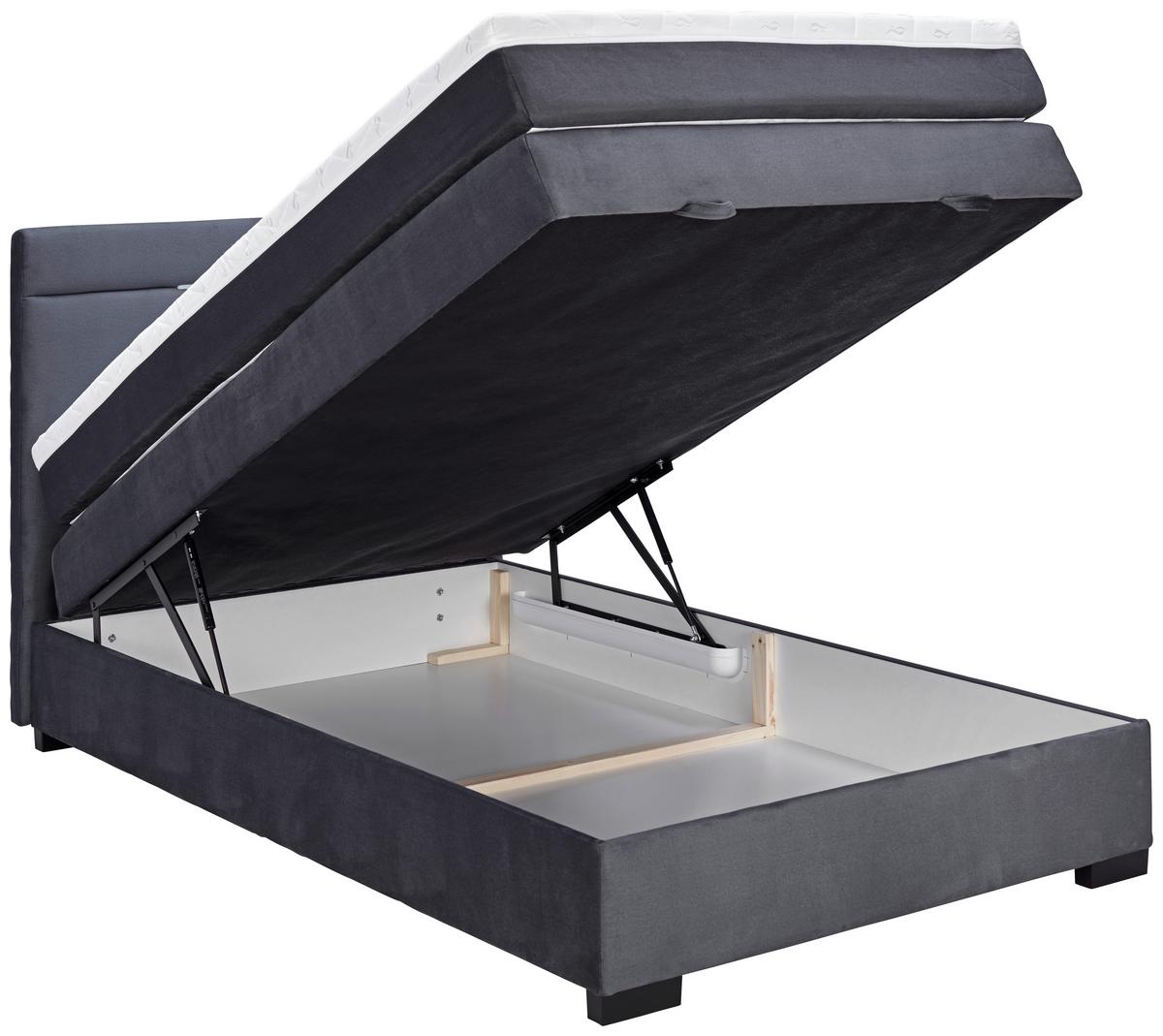 Boxspringbett mit Topper & Bettkasten 140x200 cm Tommy - Graphitfarben, MODERN, Holzwerkstoff/Textil (140/200cm)