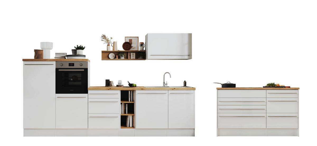 Küchenblock Gabriel Inselküche 320 cm - Wildeiche/Weiß Hochglanz, Design, Holzwerkstoff (320-150cm) - Respekta