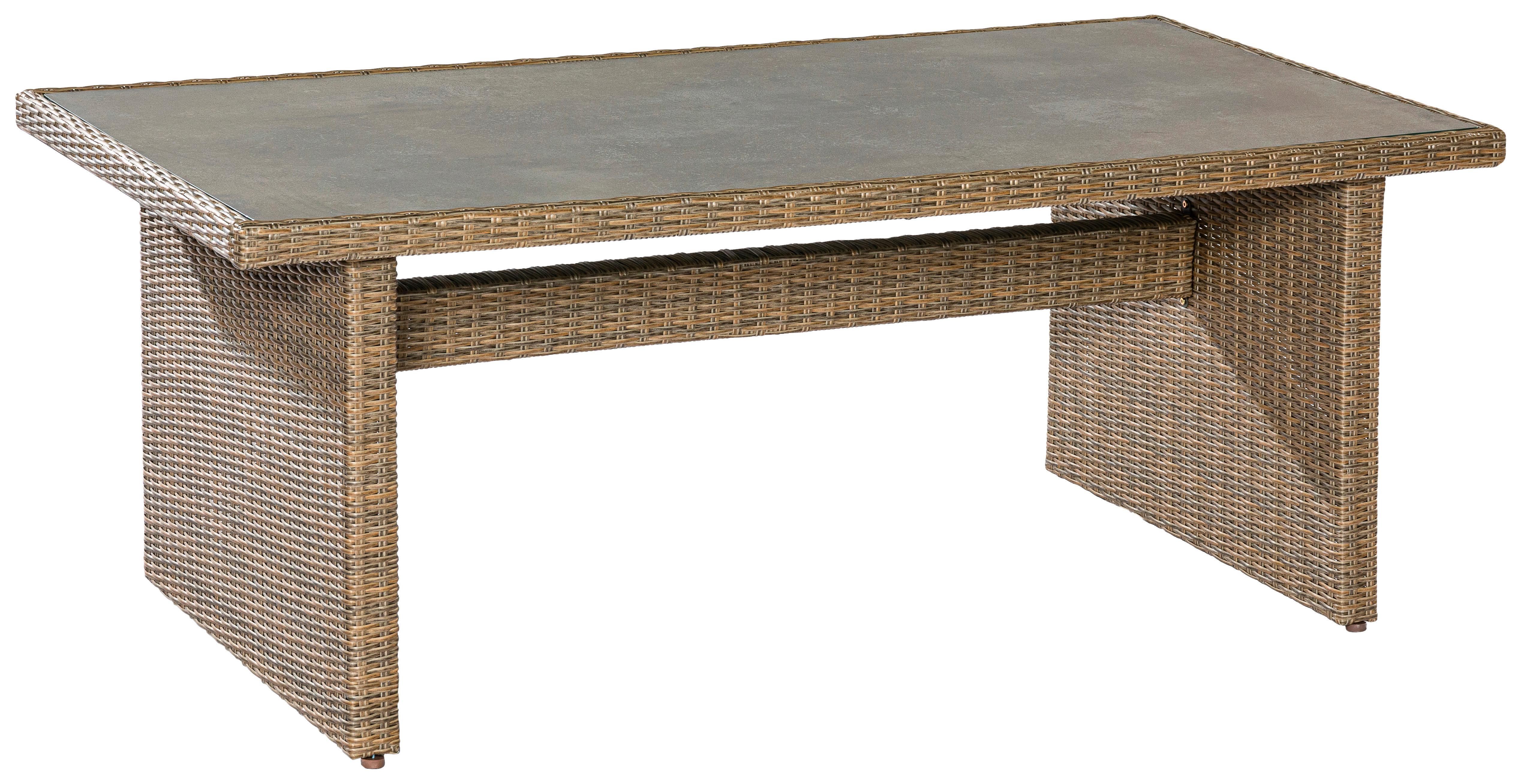 Gartentisch Metall/Kunststoff/ Glas L: 200 cm - Schieferfarben/Beige, KONVENTIONELL, Glas/Kunststoff (200/100/74cm) - Gardenson