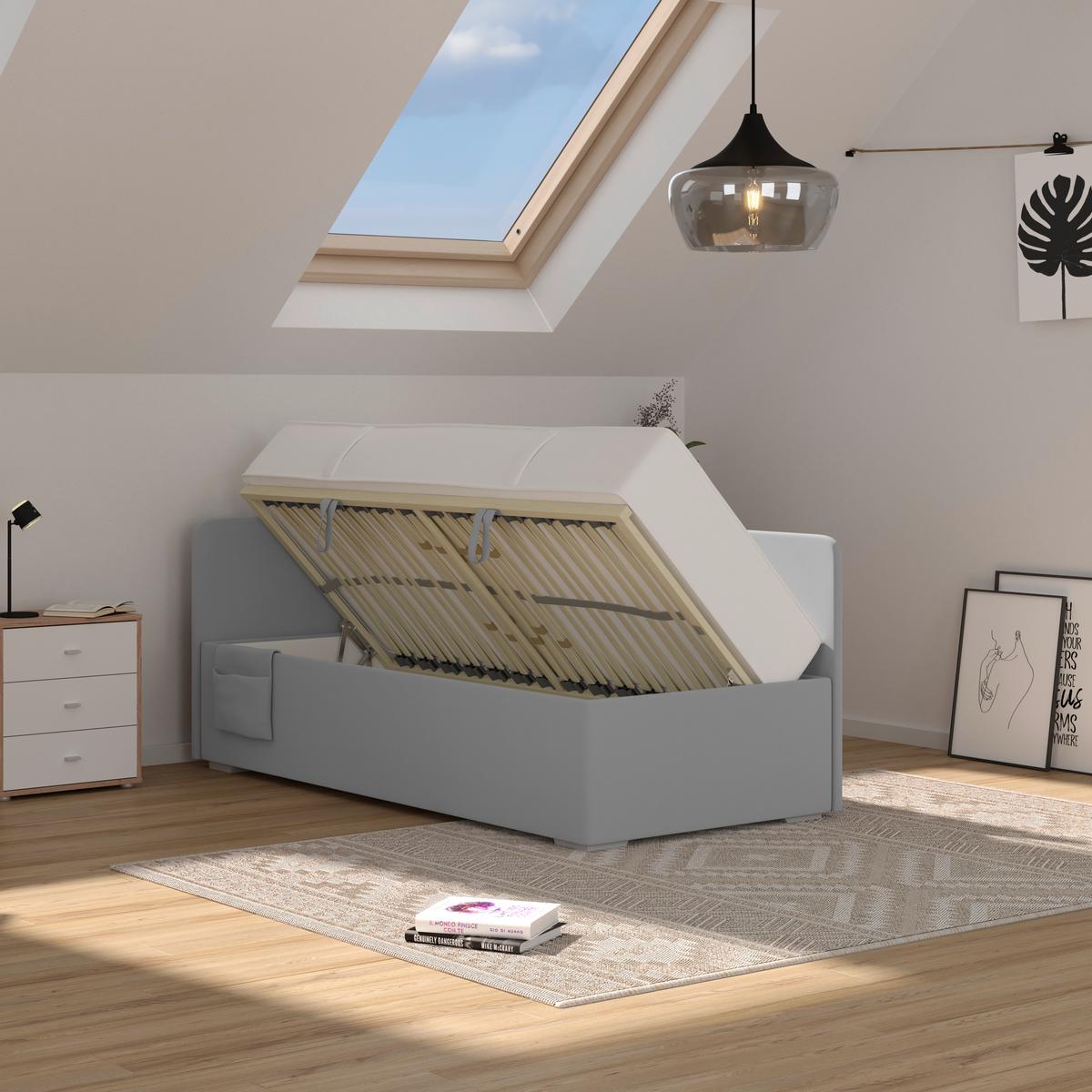 Polsterbett Remi - Chromfarben/Dunkelblau, MODERN, Holz/Textil (90/200cm)