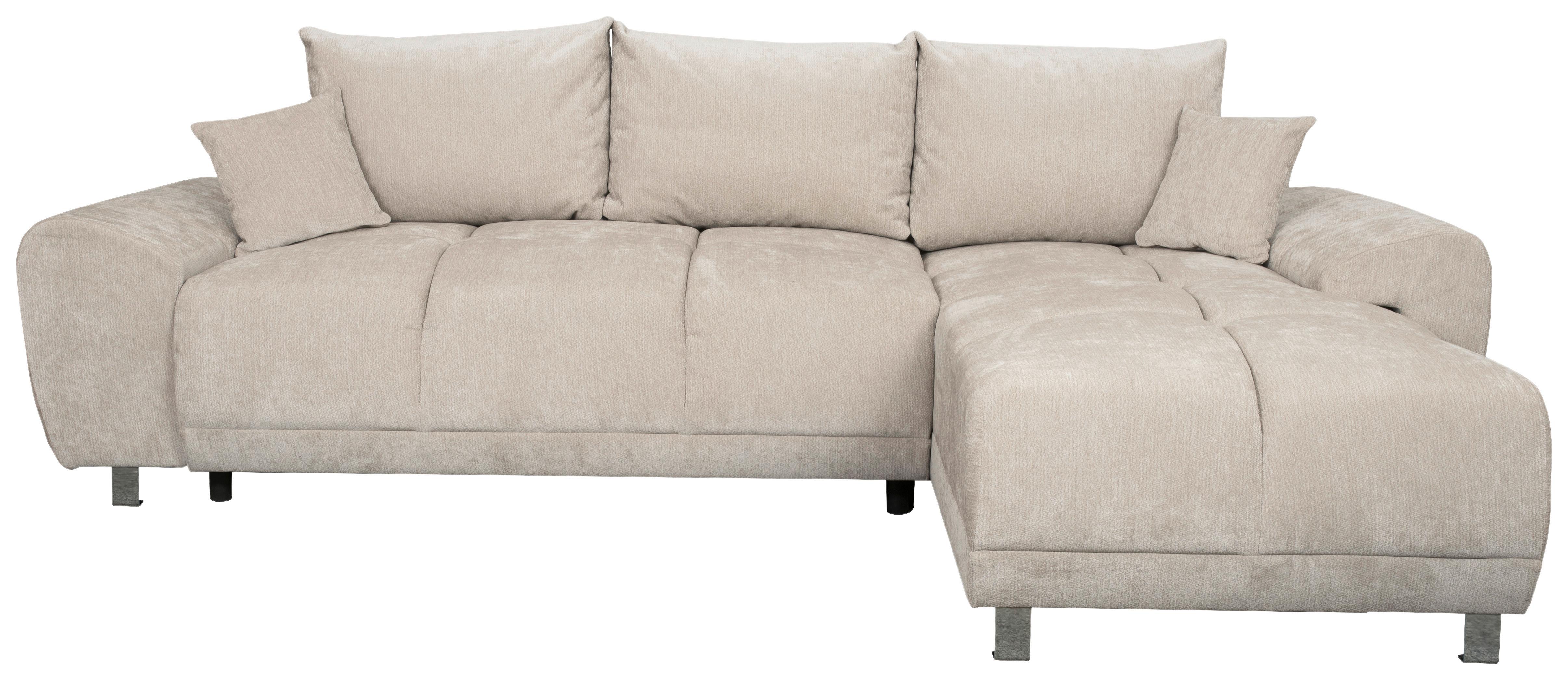 ECKSCHLAFSOFA Ramon, Creme S: 196x182 cm - Chromfarben/Beige, Trend, Textil (296/182cm)