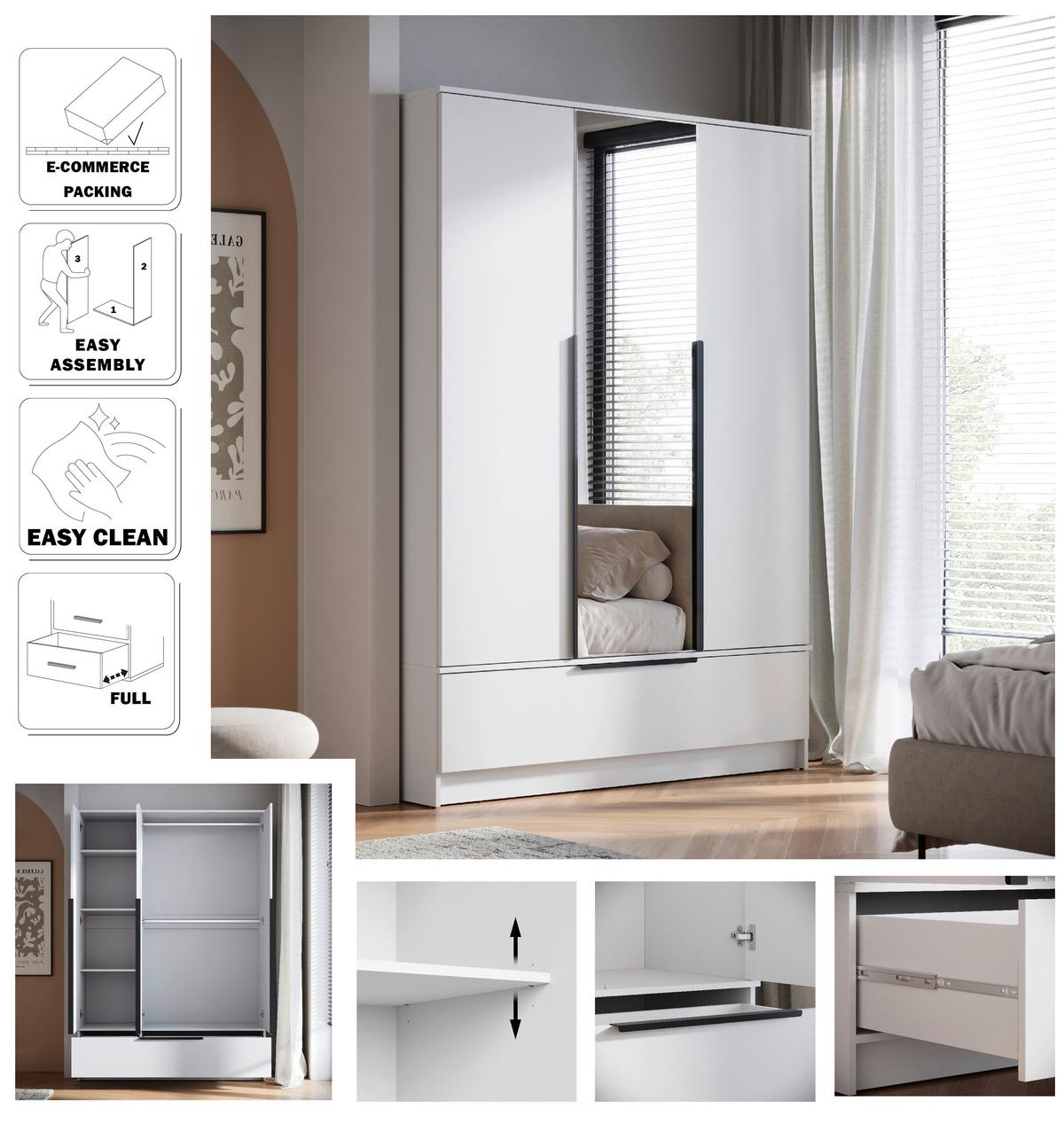 Kleiderschrank SPIRIT weiß 134,5 cm - Weiß, KONVENTIONELL, Holzwerkstoff (134,5/192,9/51cm) - P & B