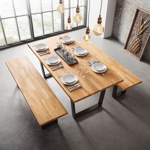 Lavice Kayla dub masiv - černá/barvy dubu, Moderní, kov/dřevo (175/46/45cm) - Modern Living