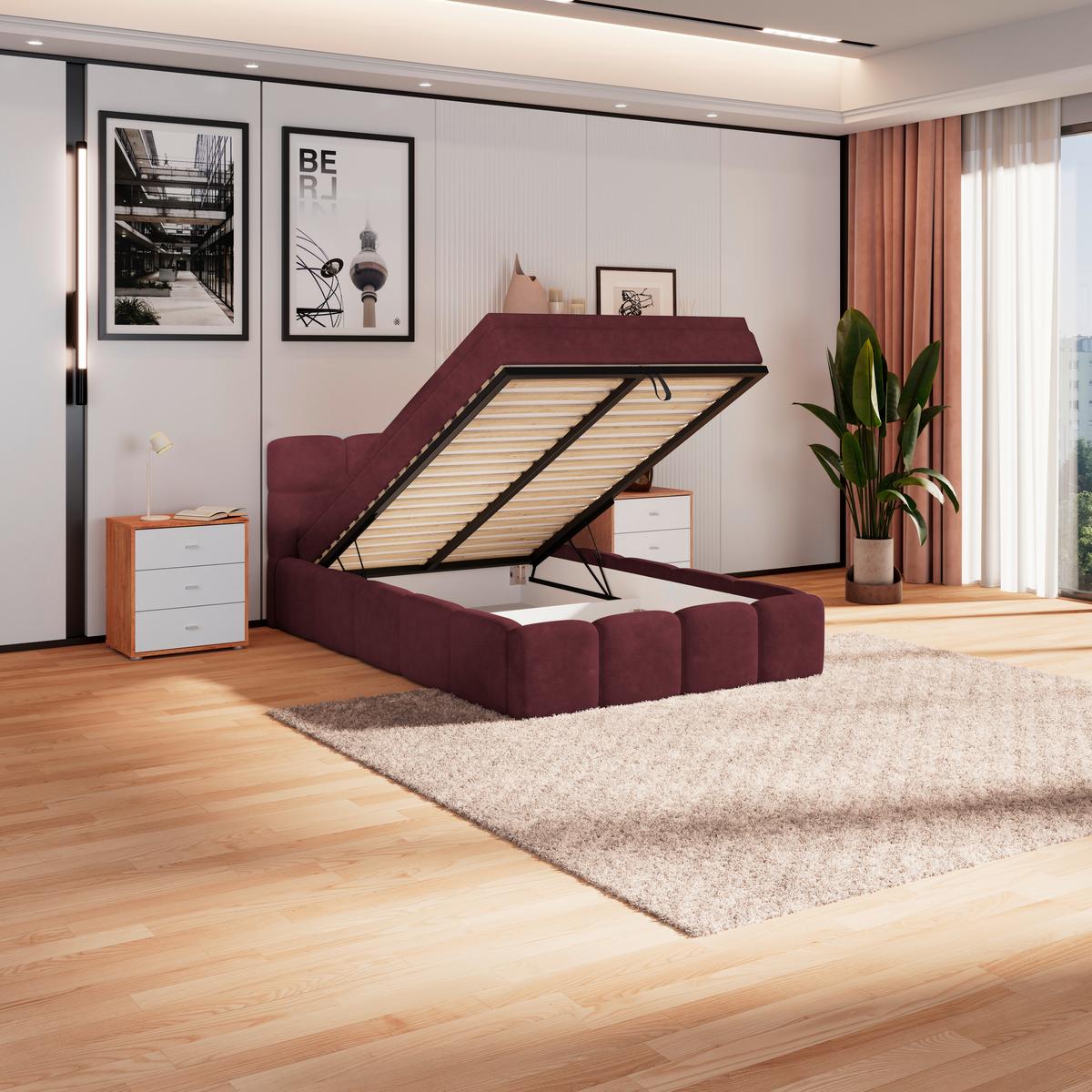 Polsterbetten Noe Bordeaux 140x200 cm - Bordeaux/Schwarz, Trend, Textil/Metall (140/200cm)