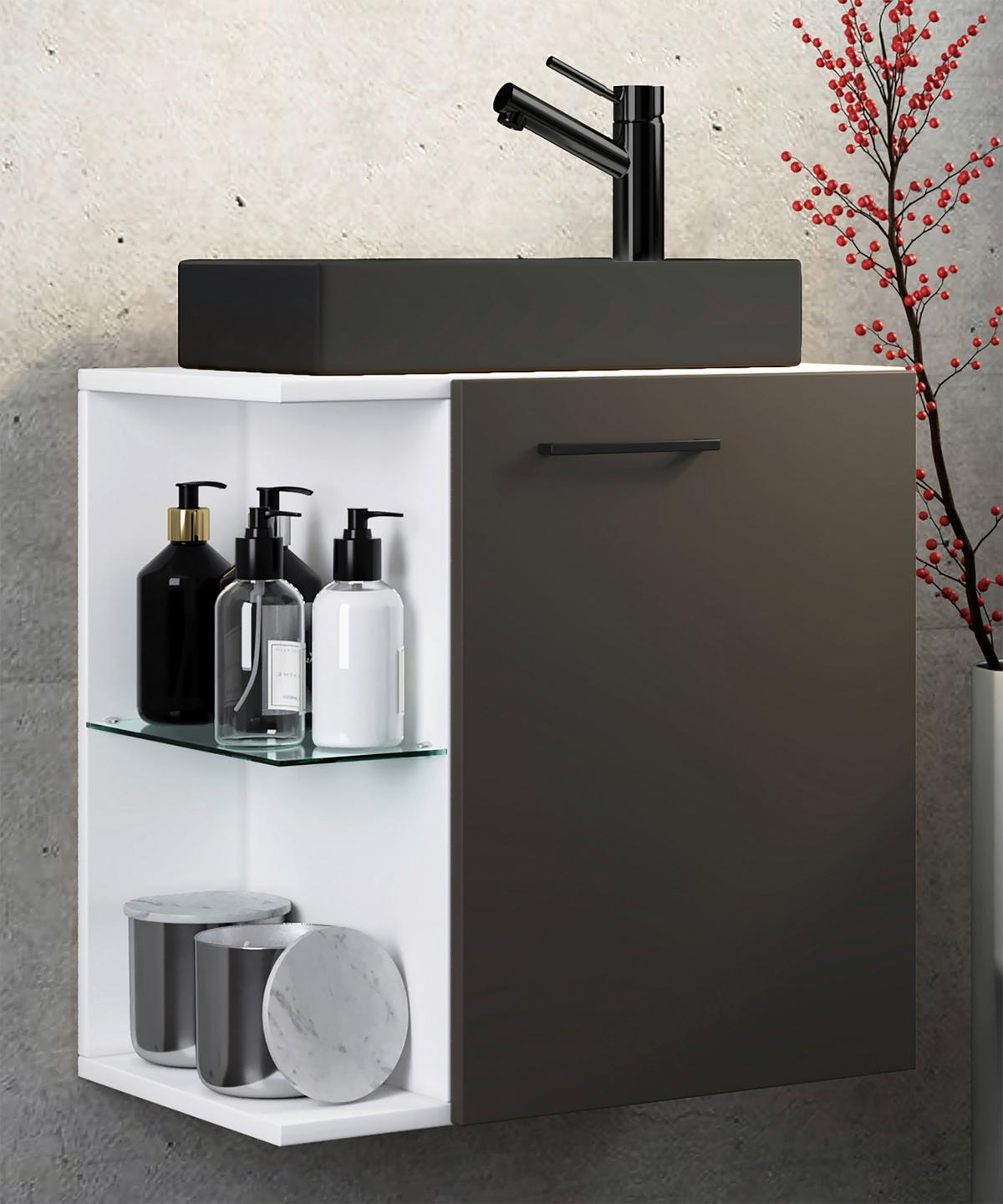 Waschtischkombi Hausa Bl - Anthrazit/Schwarz, MODERN, Glas/Keramik (52cm) - MID.YOU