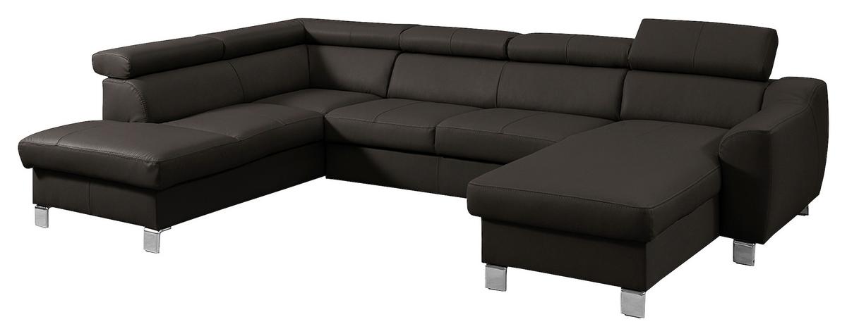 Wohnlandschaft Aspen Dbraun U-Form: 208 Cm - Chromfarben/Dunkelbraun, Design, Leder/Textil (208/315/175cm) - Livetastic