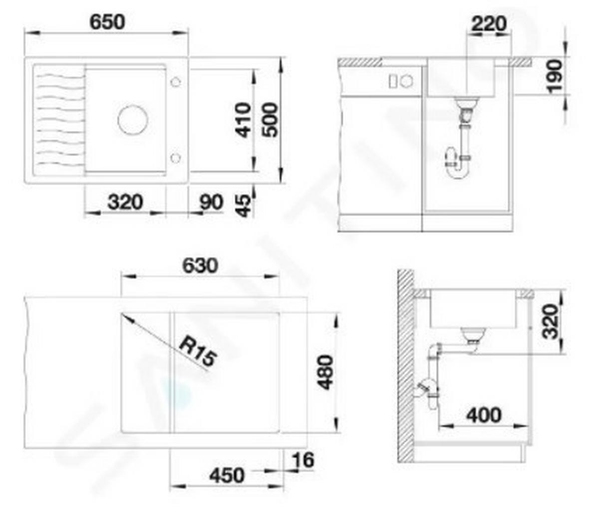 Granitový drez Blanco ELON 45 S - čierna, Modern, kameň (65/50/19cm) - Blanco
