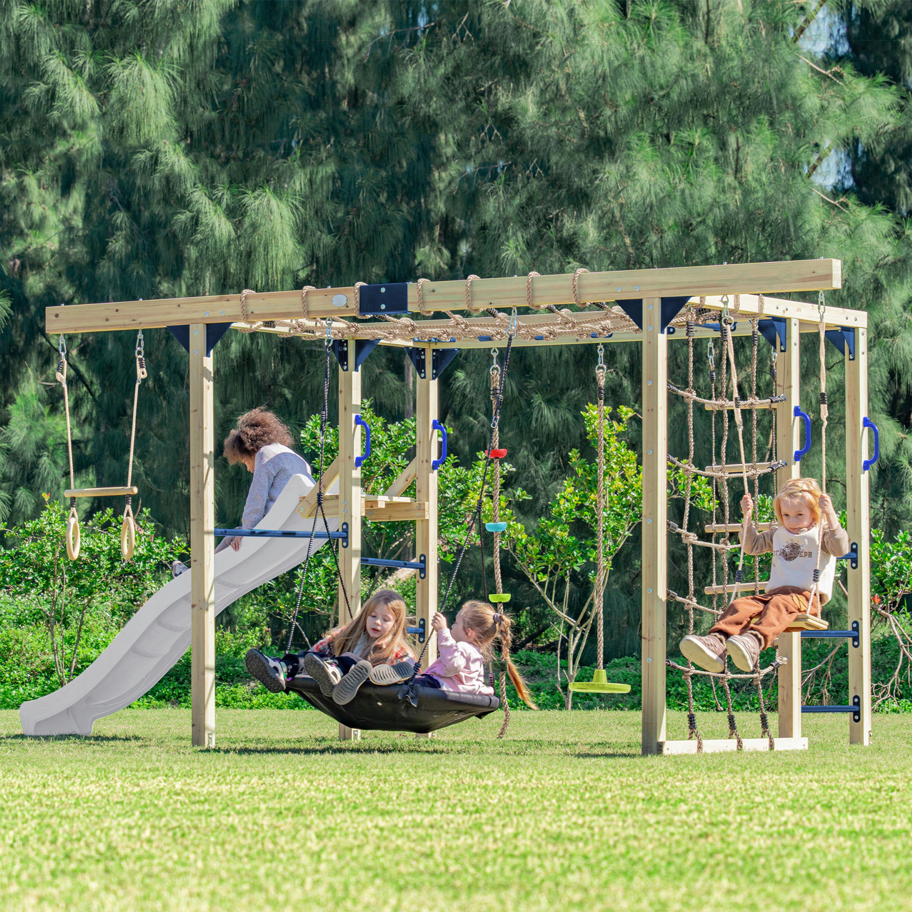 Klettergerüst mit Rutsche Weiss - Blau/Braun, Basics, Holz/Kunststoff (522,5/196,2/205cm) - Ambia Garden