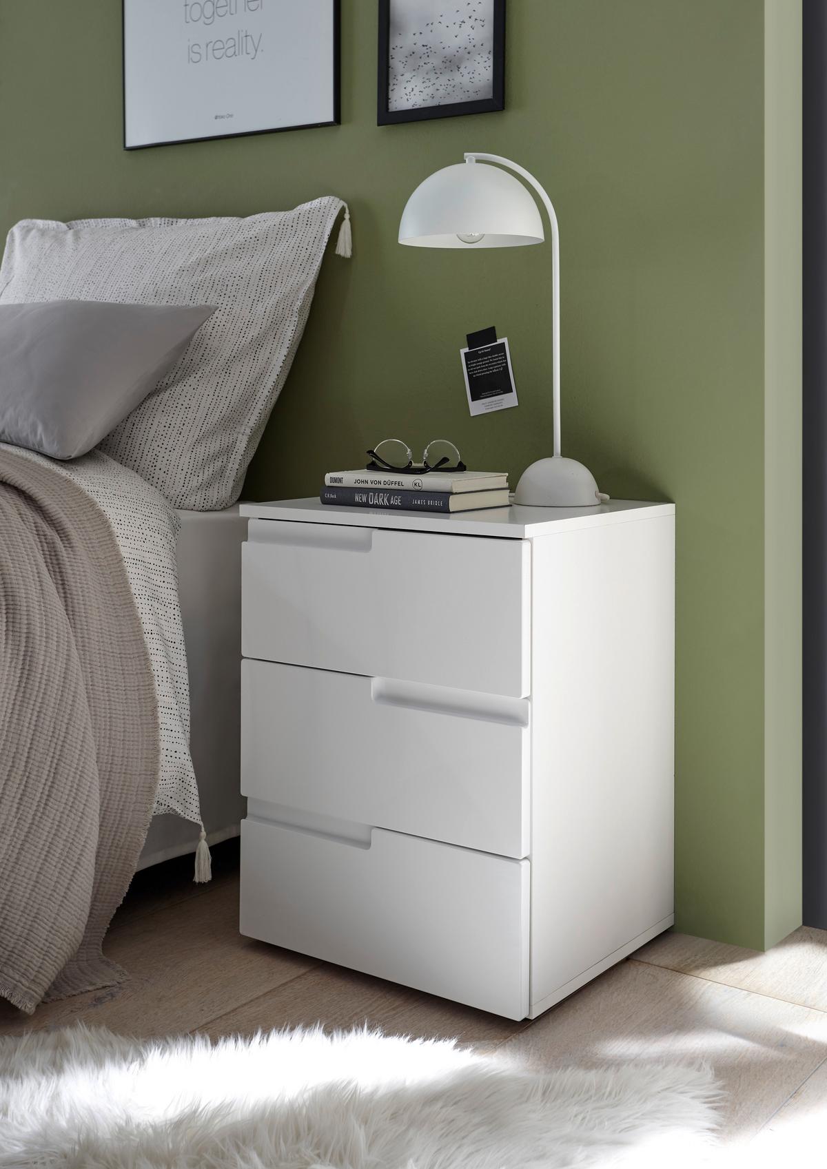 Nachtkästchen Weiß H: 60,9 cm, Spice 3 - Weiß Hochglanz/Schwarz, MODERN, Holzwerkstoff (46,2/60,9/40cm)