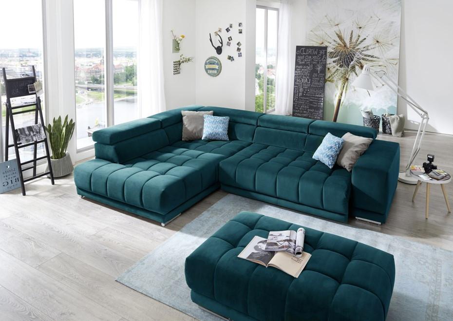 Sedacia súprava IBA, ľavá, tyrkysová, s funkciami - chrómová/tyrkysová, Lifestyle, textil (222/323cm) - Premium Living