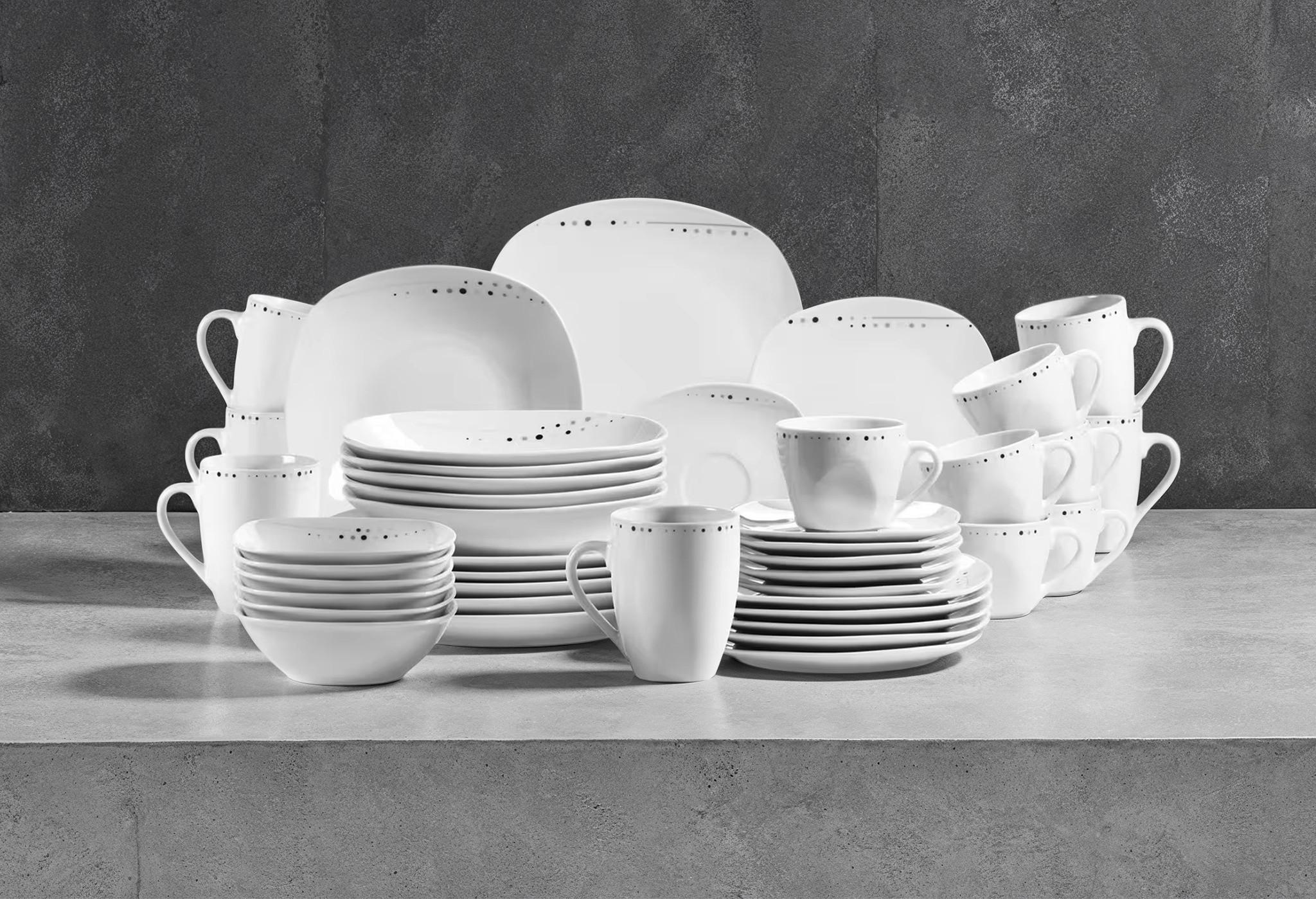 Kombiservice Fadilla Porzellan 6 Personen Geschirr Set - Weiß, Basics, Keramik - Mäser