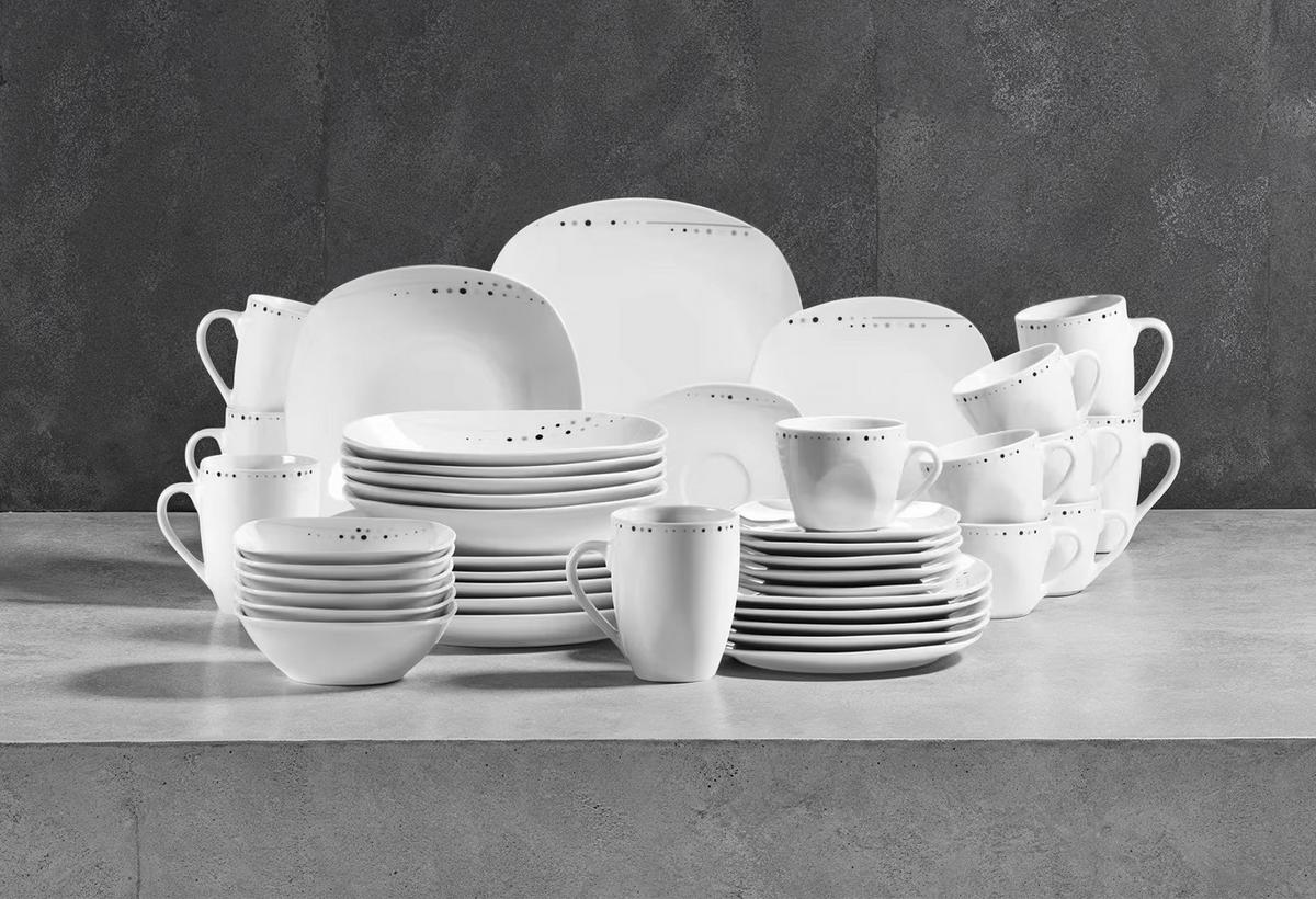 Kombiservice Fadilla Porzellan 6 Personen Geschirr Set - Weiß, Basics, Keramik - Mäser