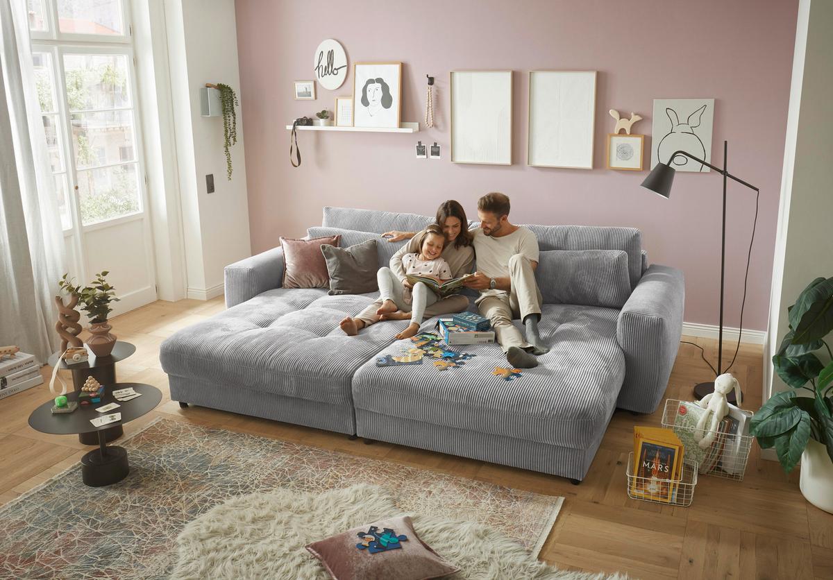 Mega pohovka LOVESEAT sv. sivá - čierna/svetlosivá, Konventionell, kompozitné drevo/textil (292/90/194cm) - MID.YOU