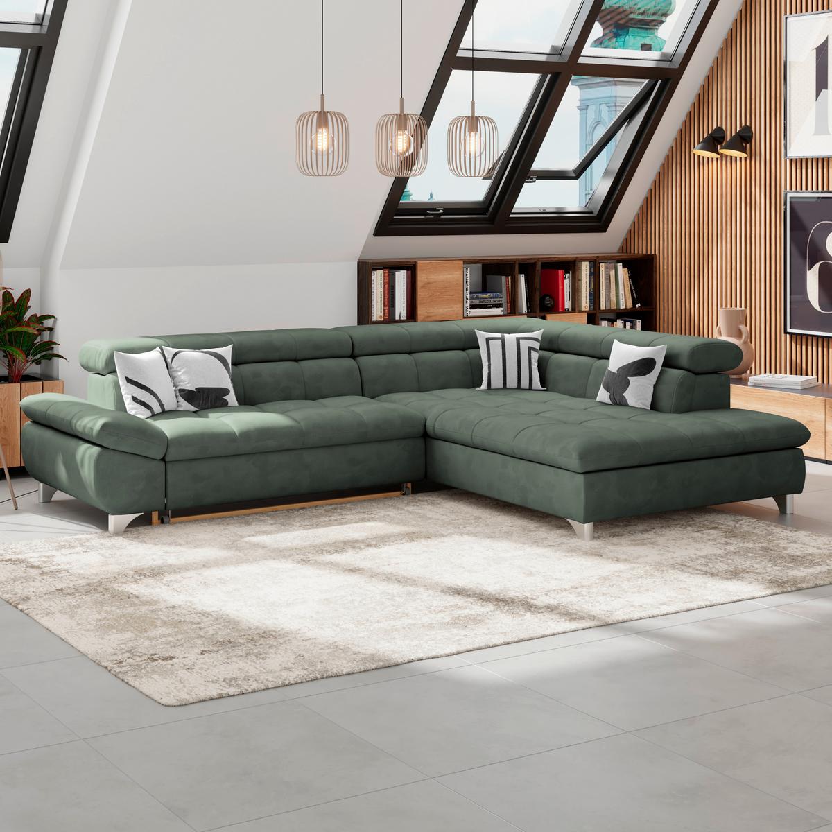Ecksofa Gemini Grün, B: 312cm - Chromfarben/Grün, KONVENTIONELL, Textil (312/234cm)