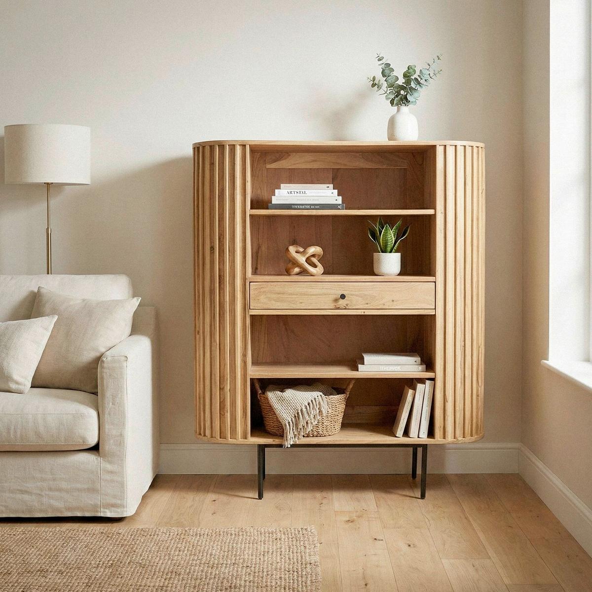 STANDREGAL Akaziefarben B: 105cm - Schwarz/Akaziefarben, Design, Holz (105/122/40cm) - Livetastic