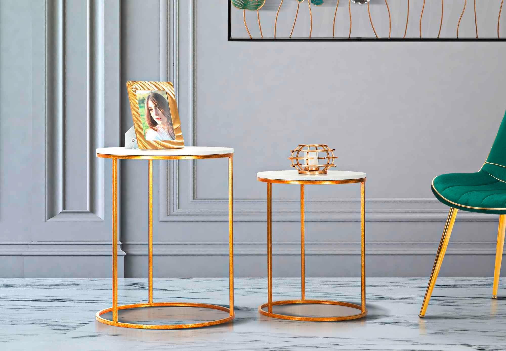 Couchtisch Marble Couple Goldfarben, Weiß B: 63 cm - Goldfarben/Weiß, Basics, Stein/Metall (63/52/52cm)
