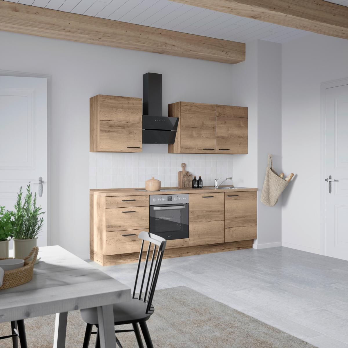 Kuchyňská linka 240 cm, dekor dub Havanna - černá/tmavý dub, Moderní, kov/kompozitní dřevo (240cm) - Nobilia