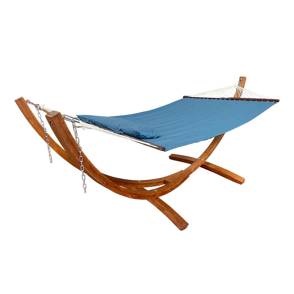 Hängemattengestell Hawaii Incl Matte - Blau/Lärchefarben, Basics, Holz/Textil (320/120/130cm) - Ambia Garden