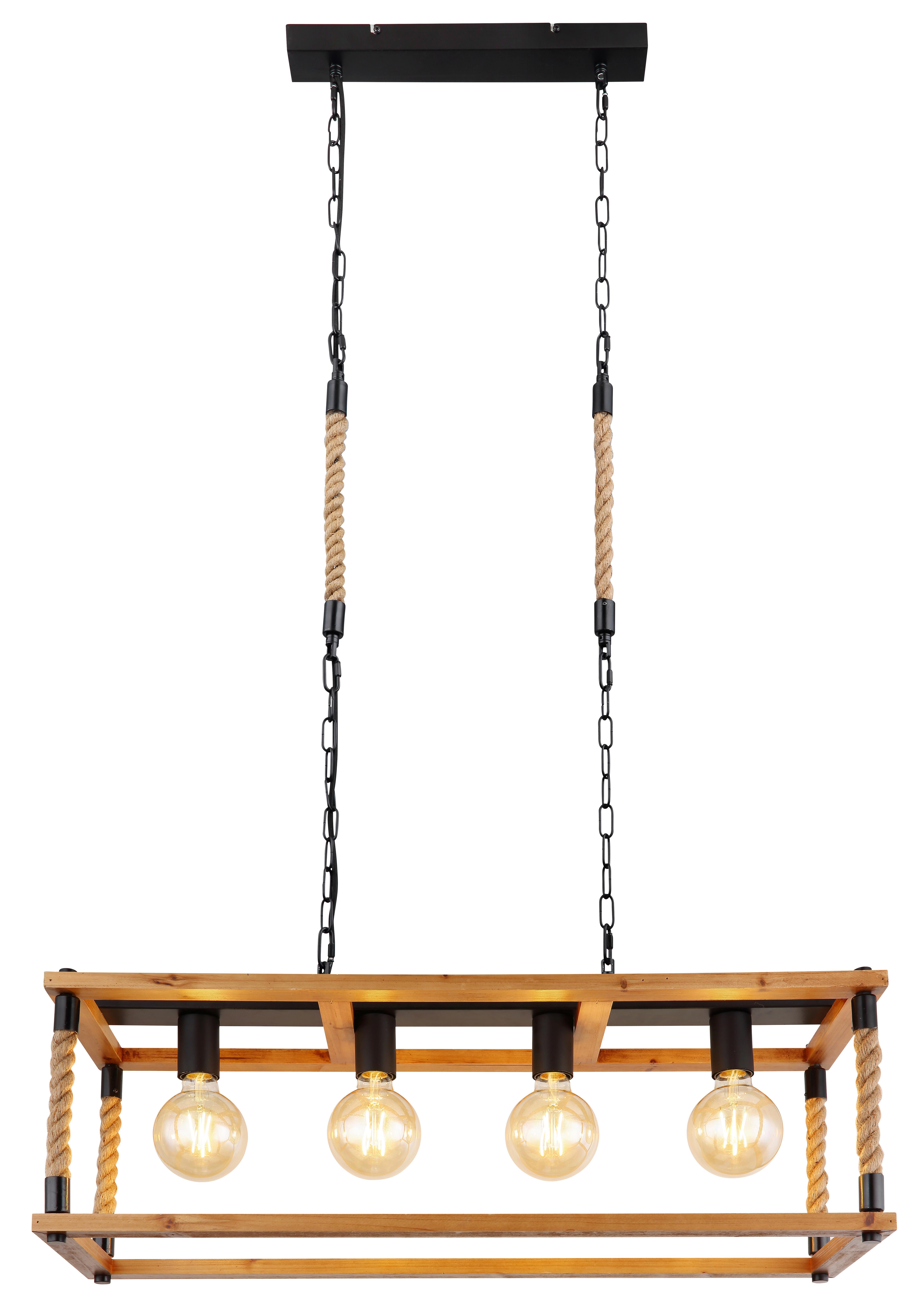 Hängeleuchte 15691-4h - Schwarz/Braun, Natur, Naturmaterialien/Holz (80/25/120cm) - Globo
