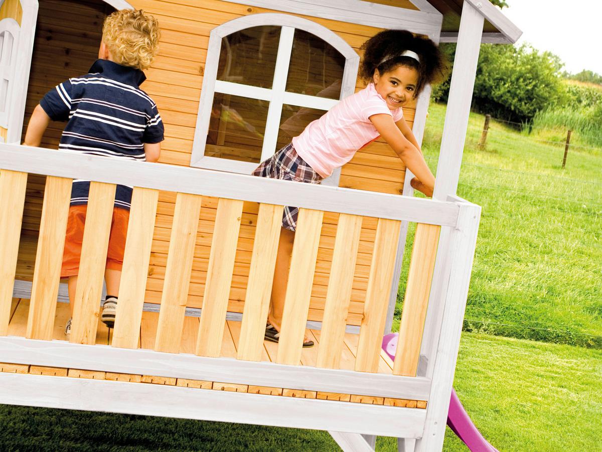 Spielhaus A030.040.41 - Rot/Lila, KONVENTIONELL, Holz/Kunststoff (349/233/212cm) - Ambia Garden