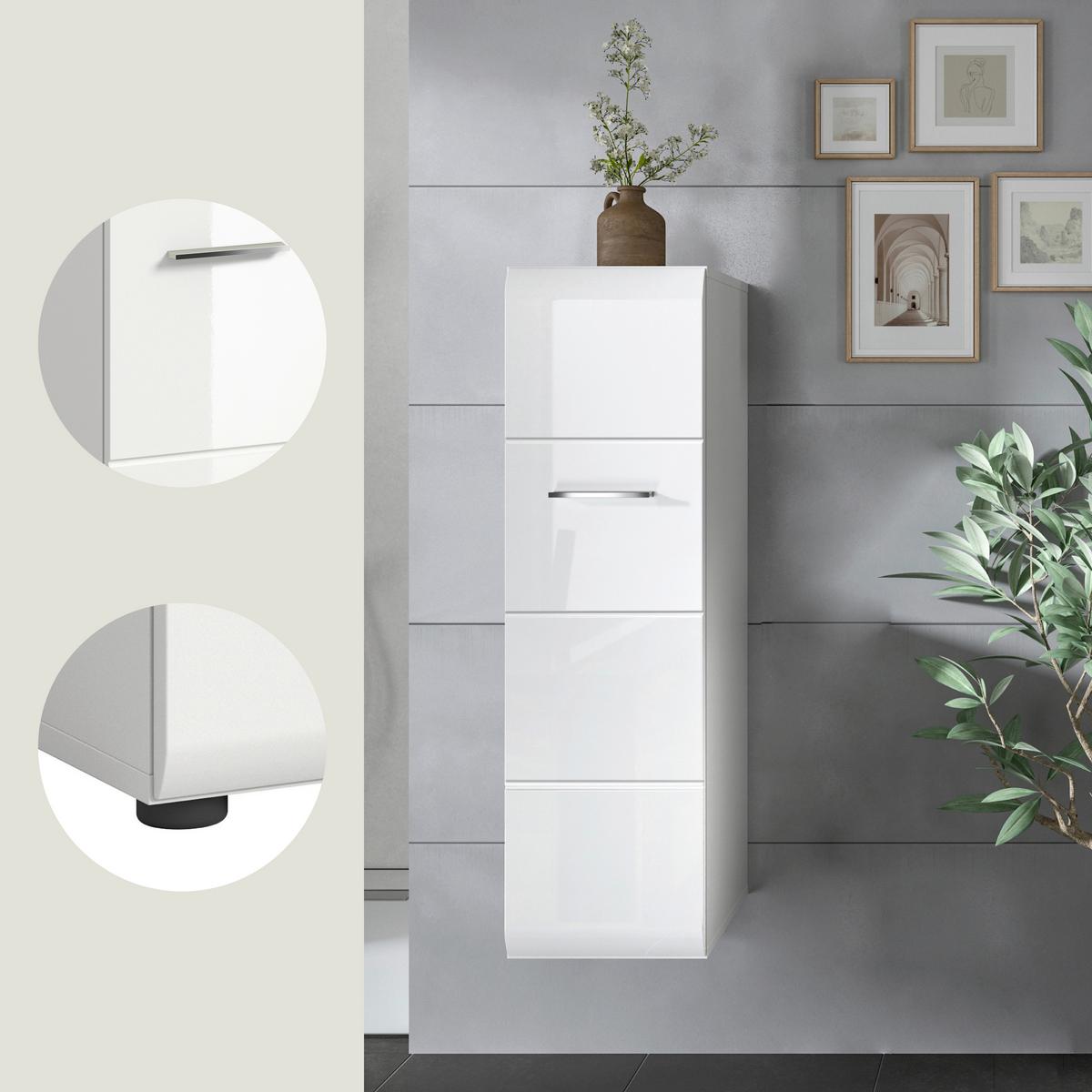 Unterschrank Ice Weiß/Weiß Hg B: 30 cm - Weiß Hochglanz/Schwarz, MODERN, Holzwerkstoff (30/106/30cm) - MID.YOU