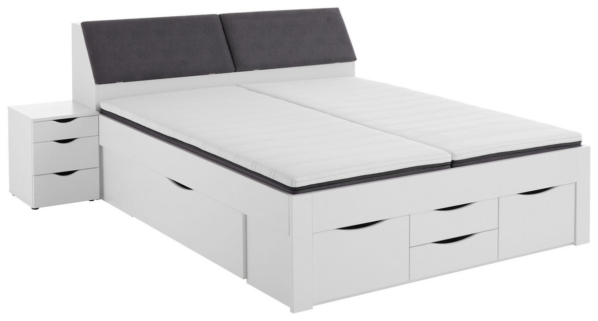 Stauraumbett mit Bettkasten 180x200 cm Maxi Weiß - Weiß/Grau, KONVENTIONELL, Holzwerkstoff/Textil (180/200cm)