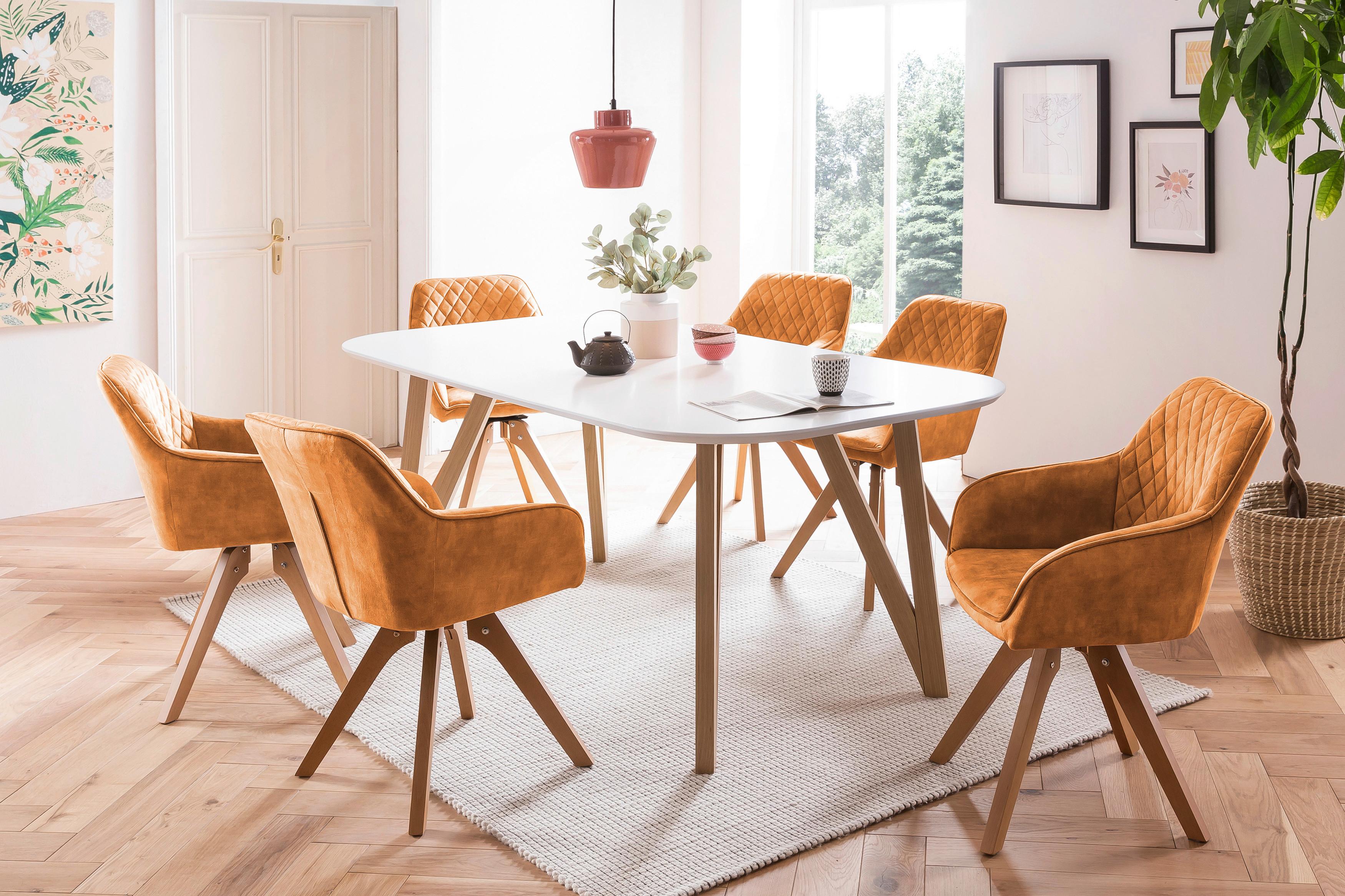 Tischgruppe Weiß/Goldfarben B: 180 cm - Goldfarben/Weiß, MODERN, Holz/Holzwerkstoff (180/90/76cm) - Livetastic