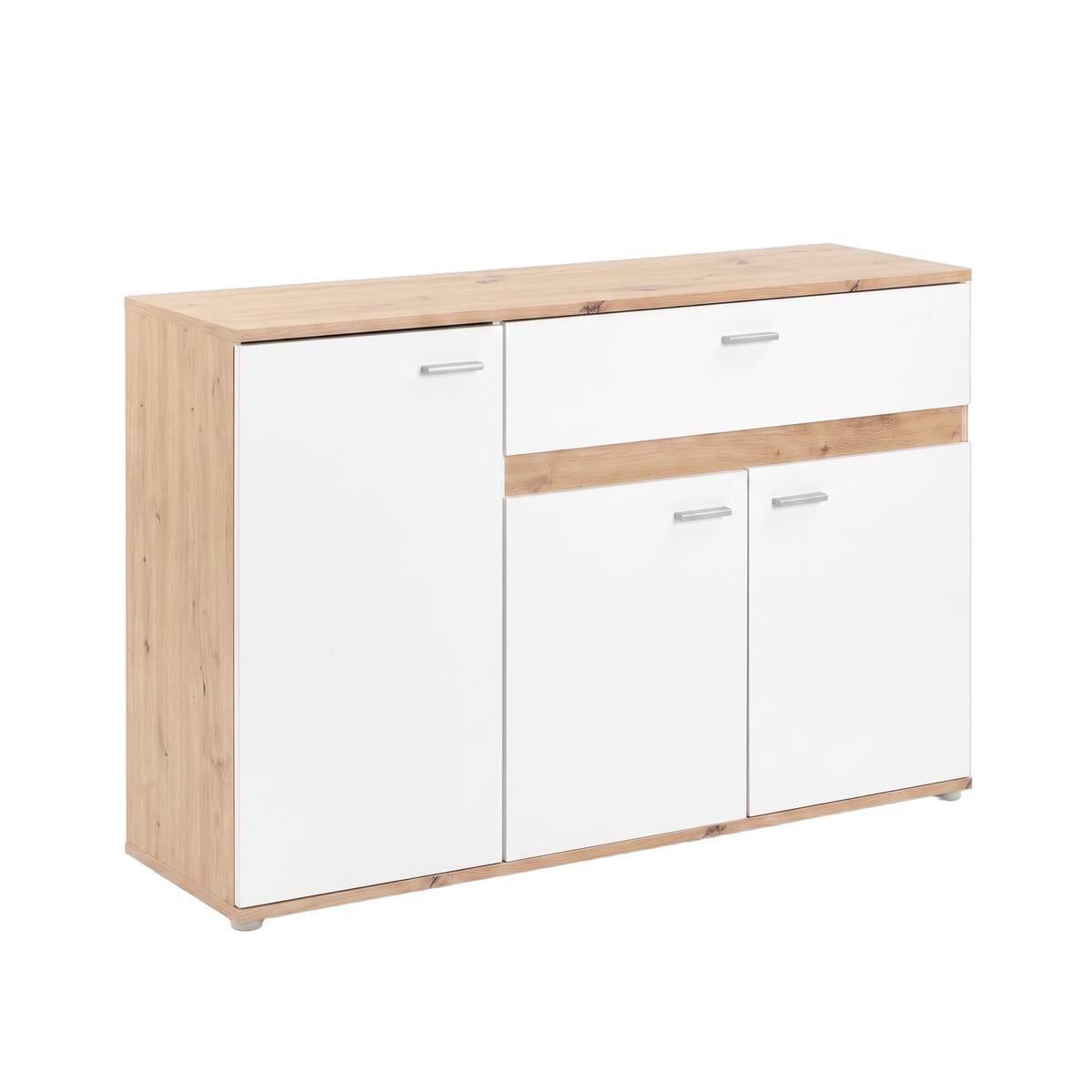 Kommode Carmen Weiß/Eichefarben B: 120,1cm - Eichefarben/Silberfarben, Trend, Holzwerkstoff (120,1/80/35cm) - Based