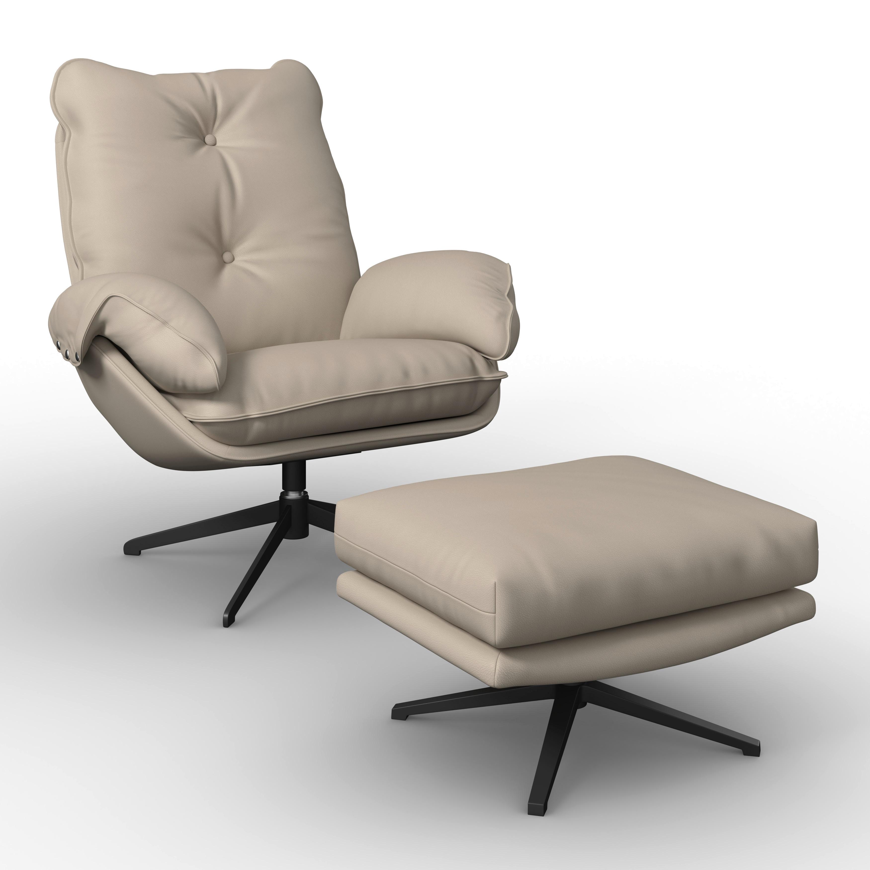 Relaxační křeslo ANDREA, béžová, s taburetem - černá/béžová, Moderní, kov/dřevo (82/105/80cm) - Bessagi Home