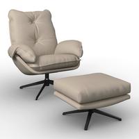 Relaxační křeslo ANDREA, béžová, s taburetem - černá/béžová, Moderní, kov/dřevo (82/105/80cm) - Bessagi Home