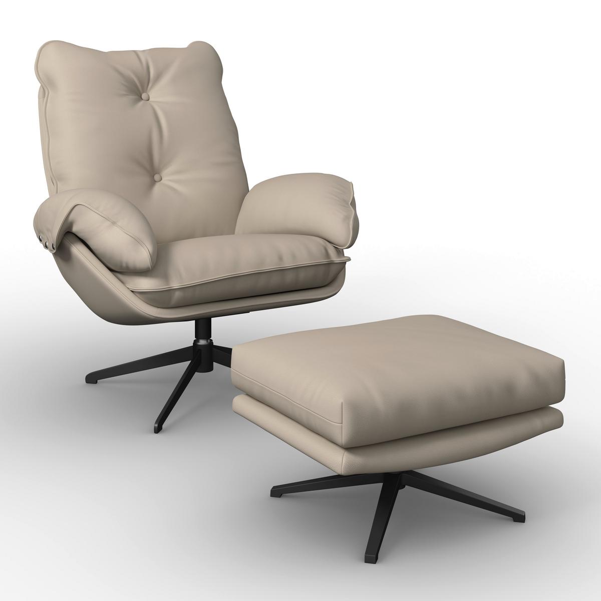 Relaxační křeslo ANDREA, béžová, s taburetem - černá/béžová, Moderní, kov/dřevo (82/105/80cm) - Bessagi Home