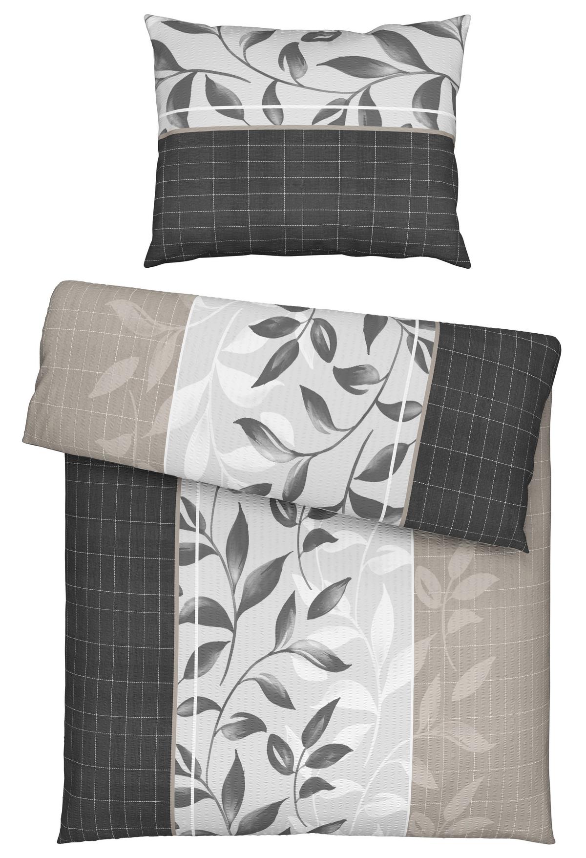 Seersucker Bettwäsche 140x200 cm Alexa Braun Blätter - Braun, MODERN, Textil (140/200cm) - Luca Bessoni