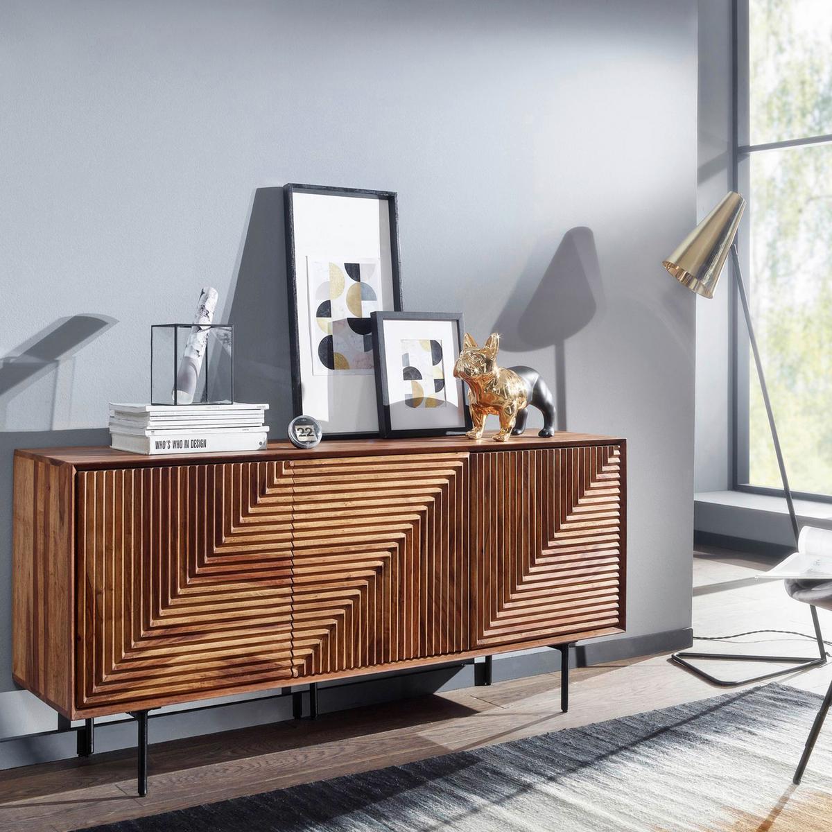 Sideboard Sheesham Sheeshamfarben B: 148 cm - Sheeshamfarben/Schwarz, Design, Holz (148/72/40cm) - MID.YOU