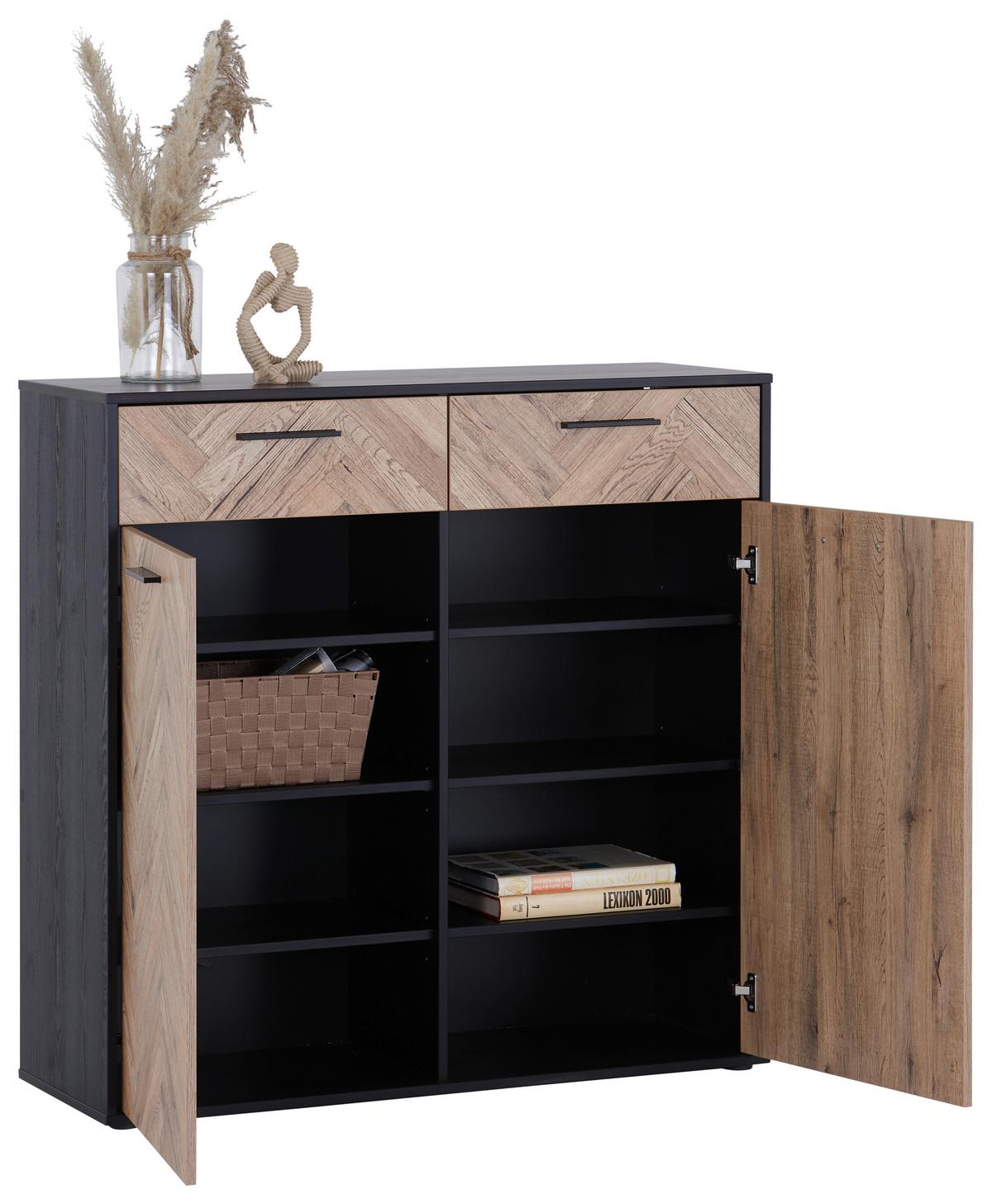 Kommode 110 Cm Hamburg, Eiche Dekor - Eichefarben/Schwarz, MODERN, Holzwerkstoff (110cm)