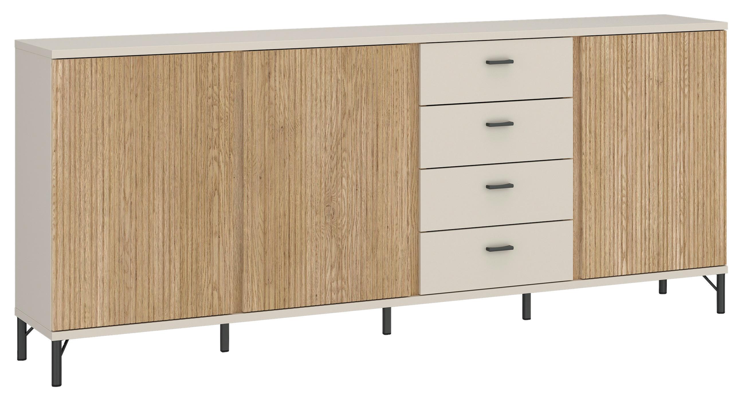 Kommode Mosano B: 200 cm - Kaschmir/Eichefarben, Trend, Holzwerkstoff (200/87/40cm)